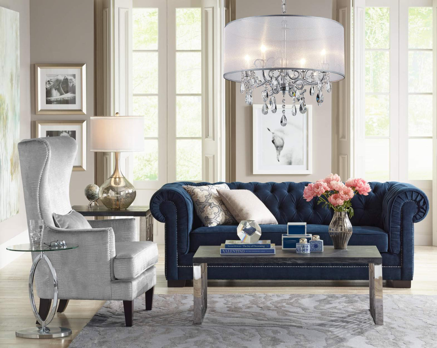Bestier Crystal Pendant Drum Chandelier 4 Light LED Ceiling Light 19 in Dia x 18 in H Pendant Light 02 Model d4eaac92