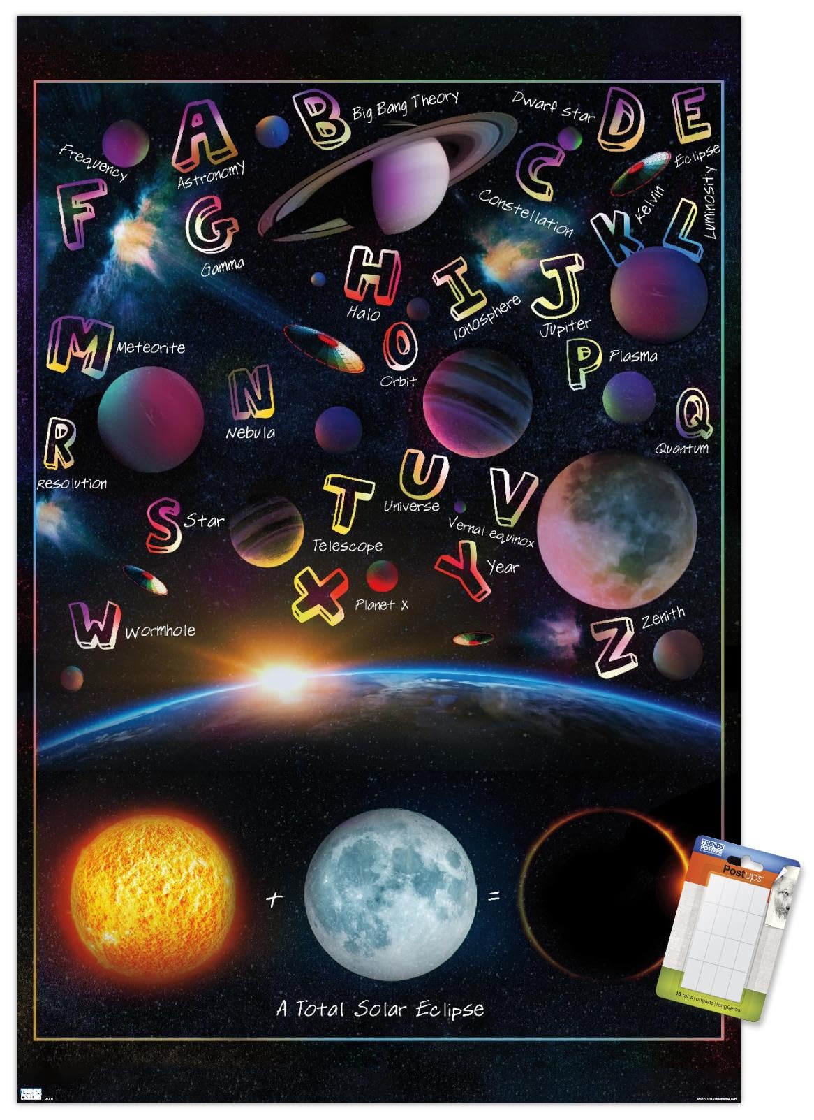 Trends International Ali Chris - The Solar System: Total Eclipse Letters Wall Poster, 34L x 22.4W, Premium Poster & Mount Bundle