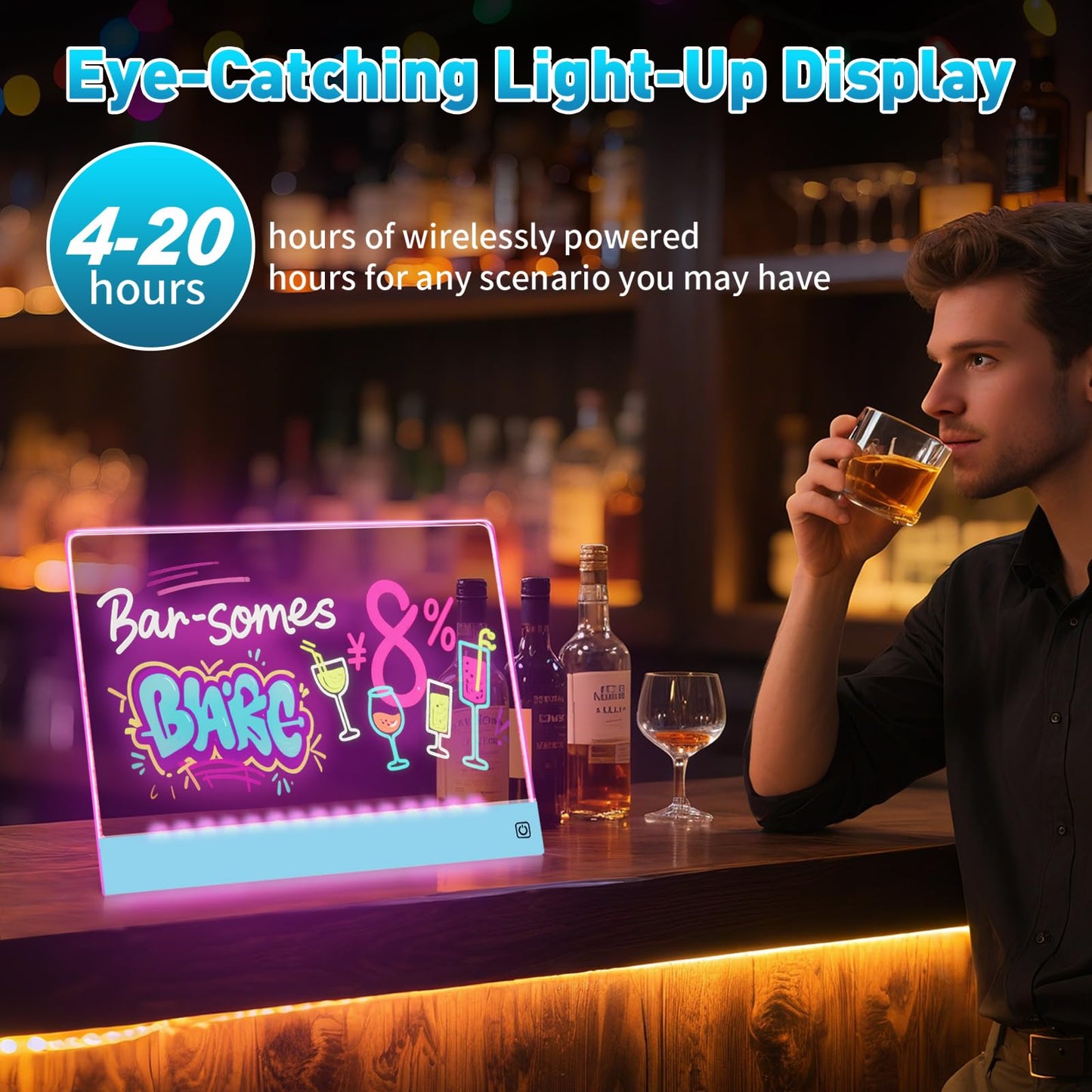 Rechargeable LED Drawing Board for Kids, 16" Light Up Acrylic Dry Erase Board, Lumi Board LED Note Board with Invisible Stand Glow Doodle Board Birthday Easter Gifts for Kids Blue