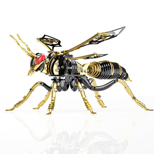 Gold-Plated Metal Bee Model Kit - 3D Stainless Steel Mechanical Insect Puzzle for Adults - Steampunk Bionic Wasp Sculpture - Executive Desktop Art and Stress Relief Gift (Bee-Black-Gold)