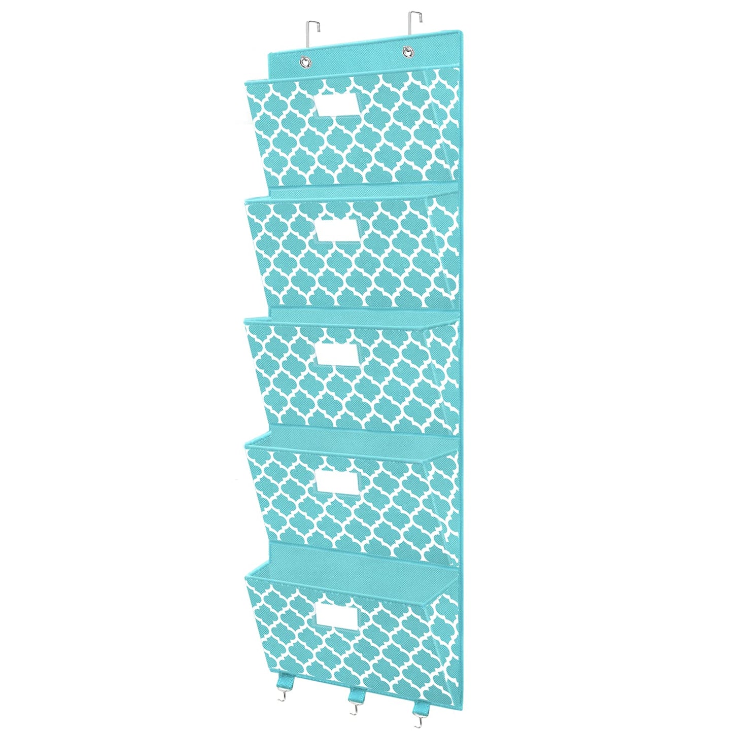 Over the Door File Organizer, Hanging File Folders, Wall Organizers and Storage for Mail, Magazine, Notebooks, Planners, Office, Classroom, 5 Extra Large Pockets, 50.39” Tall (Blue Lantern Pattern)