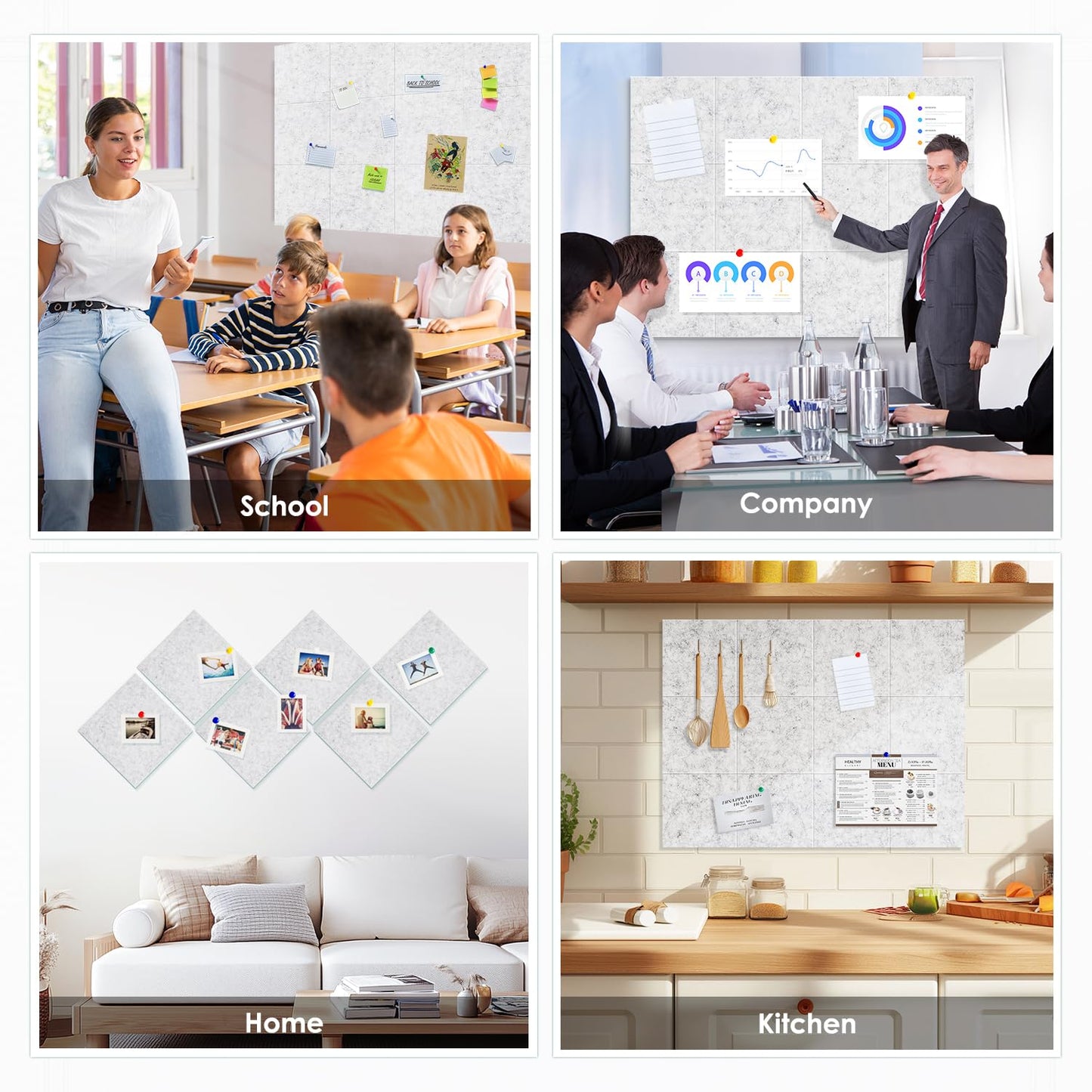 Large Cork Board for Walls 48"x36" |Cork Board Alternative| 12 Pack Felt Wall Tiles| Light Gray Bulletin Board with Removable Adhesive | Cork Boards Pinboard for Office Home Classroom，Light Gray