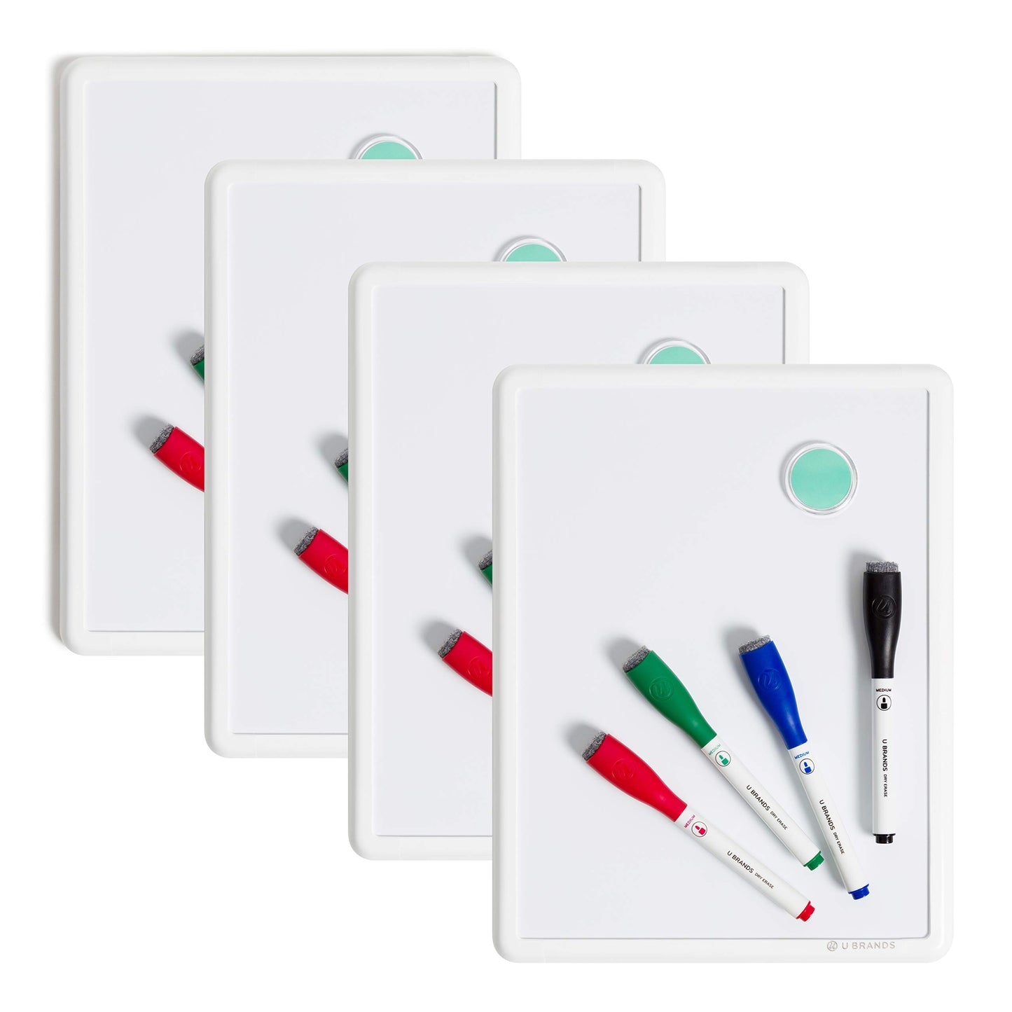 U Brands Contempo Magnetic Dry Erase Board White Board Bundle, 8.5" x 11", White Modern Frame, Includes 4 Boards, 16 Markers and 4 Magnets