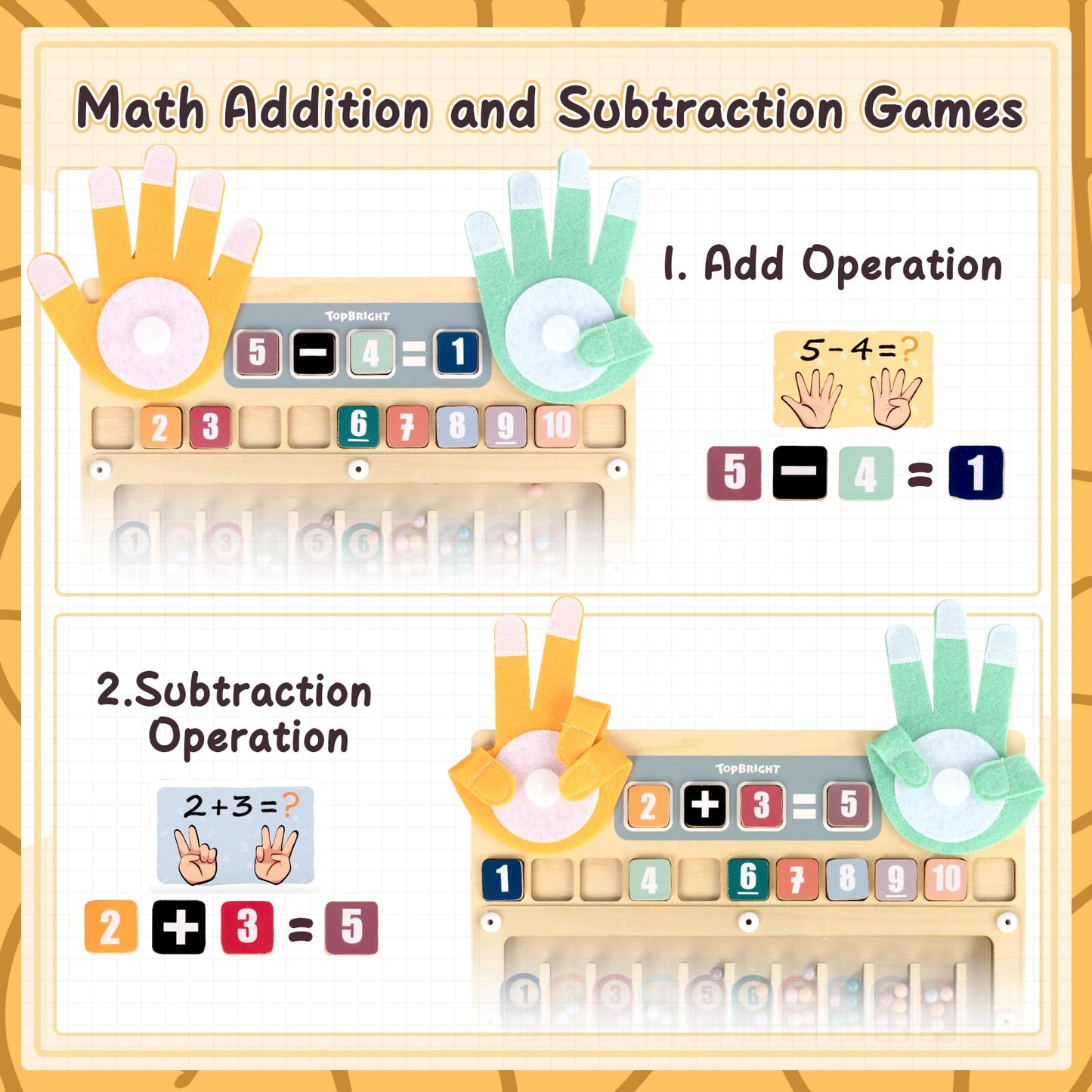 TOP BRIGHT Montessori Learning Toys for 3 4 5 + Year Old, Magnetic Beads Sorting Matching Toys for Boys Girls Birthday Gifts, Finger Math Addition & Subtraction