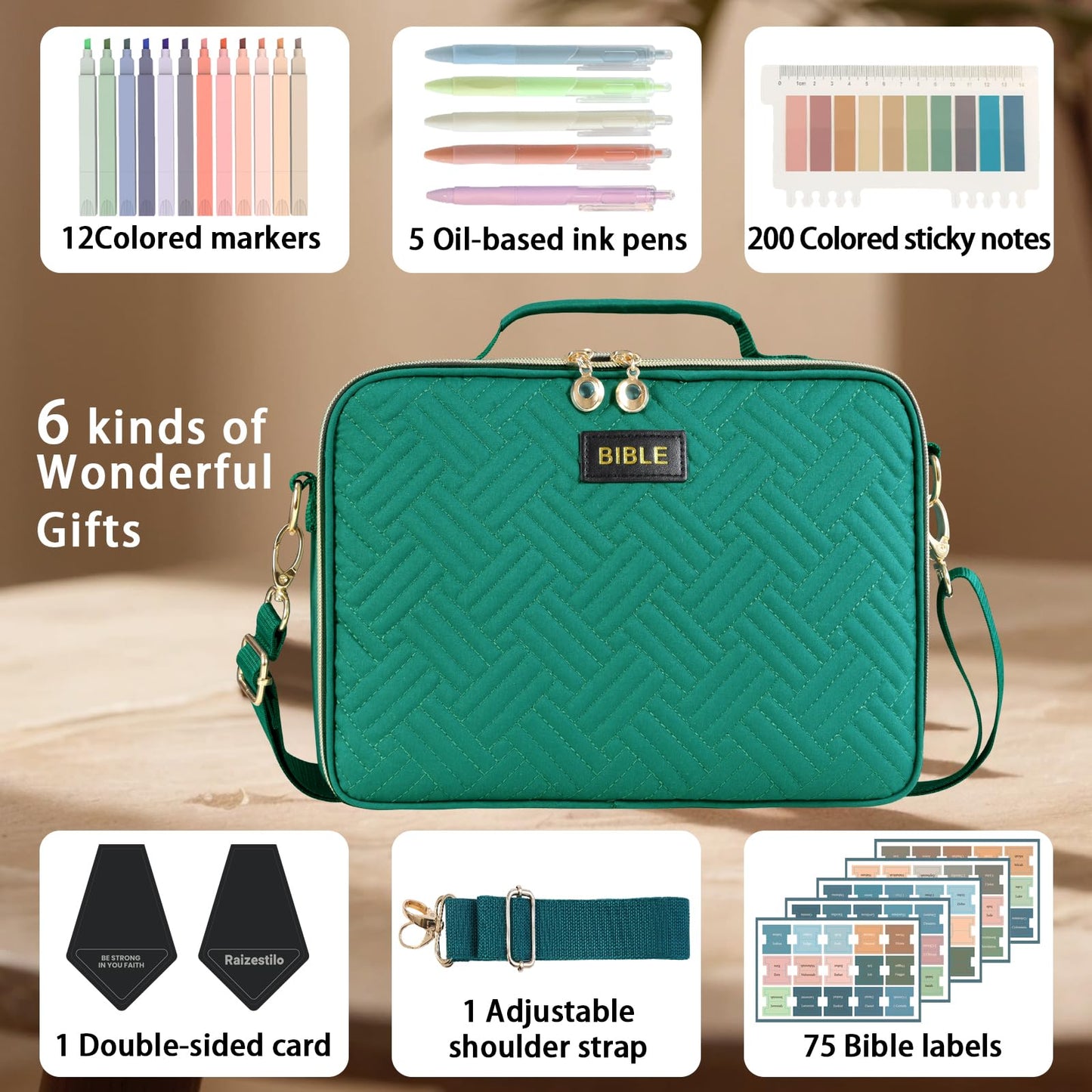 Bible Cover for Women Bible Case, Large Bible Bag, Bible Study Supplies Bible Journaling Kit Book Carrying Case with Bible Highlighters Tabs, Valentines Day Christian Gifts for Women（Pink) (Green)