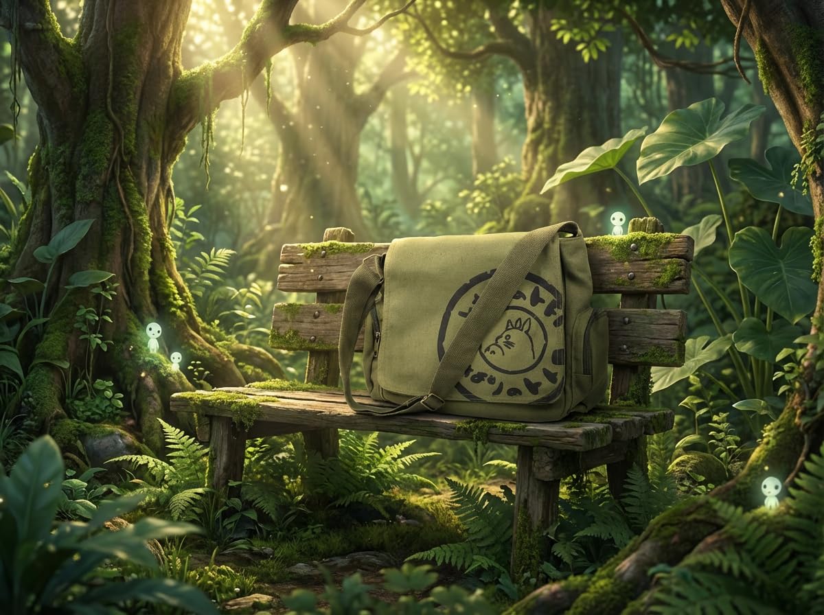 Zxtvmn Japanese New 2026 My Neighbor Canvas Messenger Bags Cartoon Students Book Crossbody Bags with Mutiple Pockets, Compatible with my neighbor totoro bag (Khaki)
