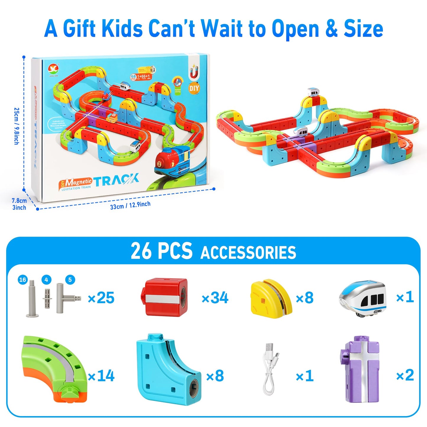 Hestiasko Magnetic Train Set for Kids, 3D Electric Train Set, STEM Educational Building Toy, DIY Learning Track with Vertical Climb & Upside Down Action, Gift for Toddlers Boys Girls Ages 3 4 5 6+