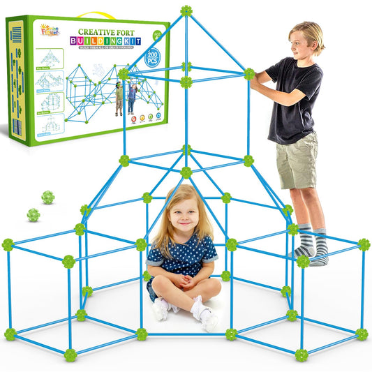 SpringFlower Fort Building Kit for Kids,STEM Construction Toys, Educational Gift for 3 4 5 6 7 8 9 10 11 12 Years Old Boys and Girls,Ultimate Creative Set for Indoor & Outdoors Activity,200 Pcs,Green
