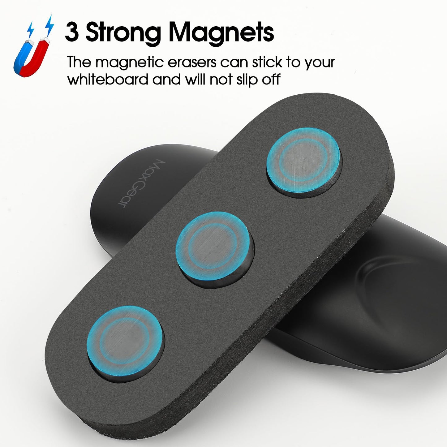 (Bundle of 2 Sets) MaxGear Dry Erase Eraser, Magnetic Whiteboard Eraser for Glass Board, Dry Erase Board, Dry Erase Board, Chalkboard Wiper with Built-in Magnet for School, Office, Home, Black, 2 Pack