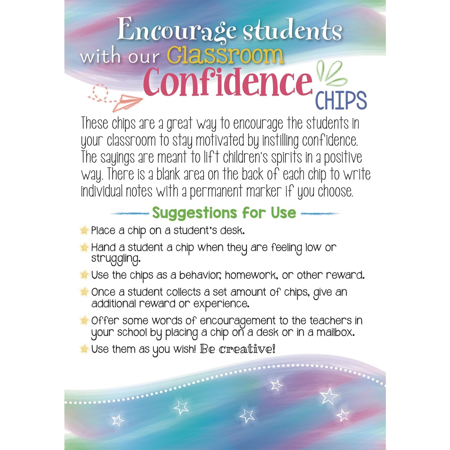 Really Good Stuff Confidence Chips – 100 Empowering, Motivational, Positive Affirmations – Encourage Positive Feelings– Social-Emotional Learning – SEL for The Home and Classroom