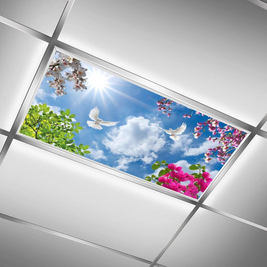 2PCS Fluorescent Light Covers for Classroom Ceiling Lights Magnetic Light Covers,Fluorescent Light Filters for School Home Office Drop Ceiling Lamp Decor Light Filters 4x2Feet(Dove Cloud)