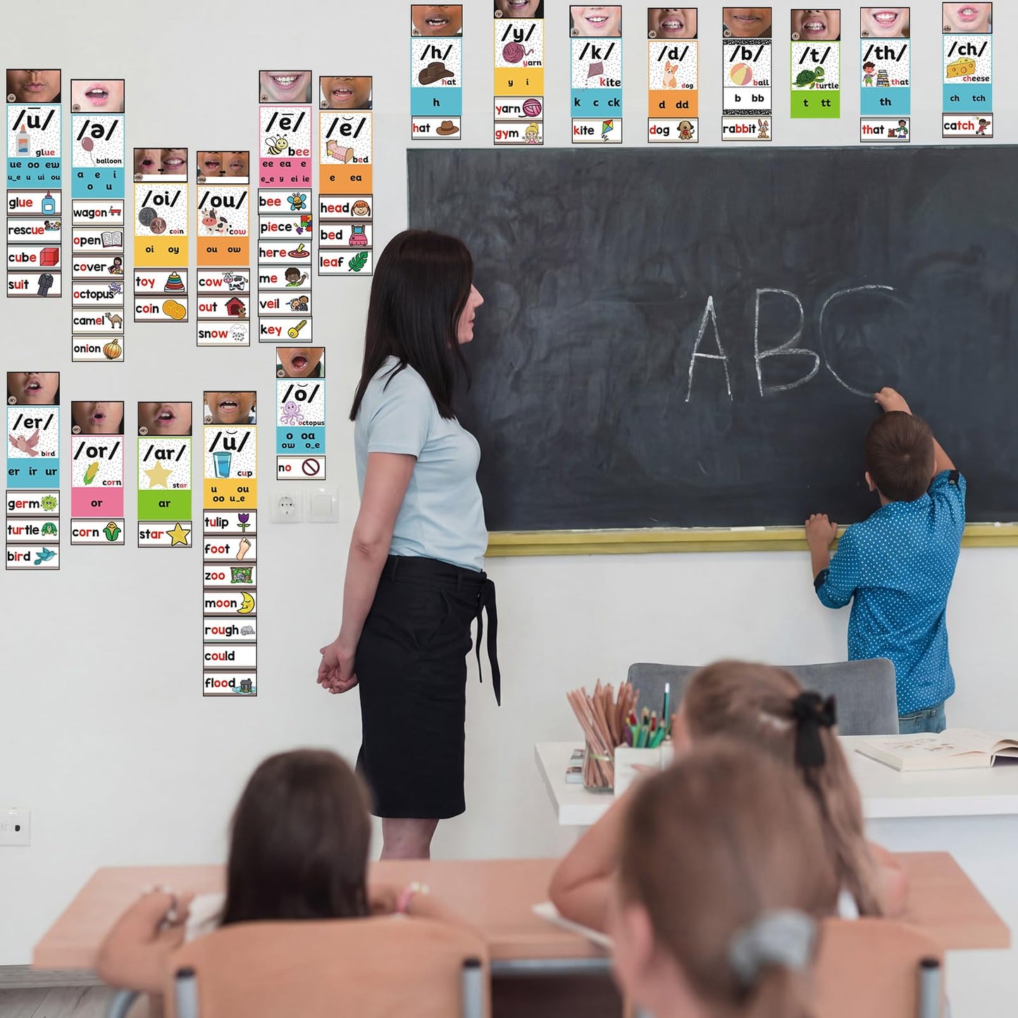 Gersoniel 220 Pcs Sound Wall Classroom Neutral Phonics Kits Science of Reading Posters for Classroom Consonant and Vowel Valley Decor Speech Material,Phonemic Awareness,Esl Teaching Material(Lovely)