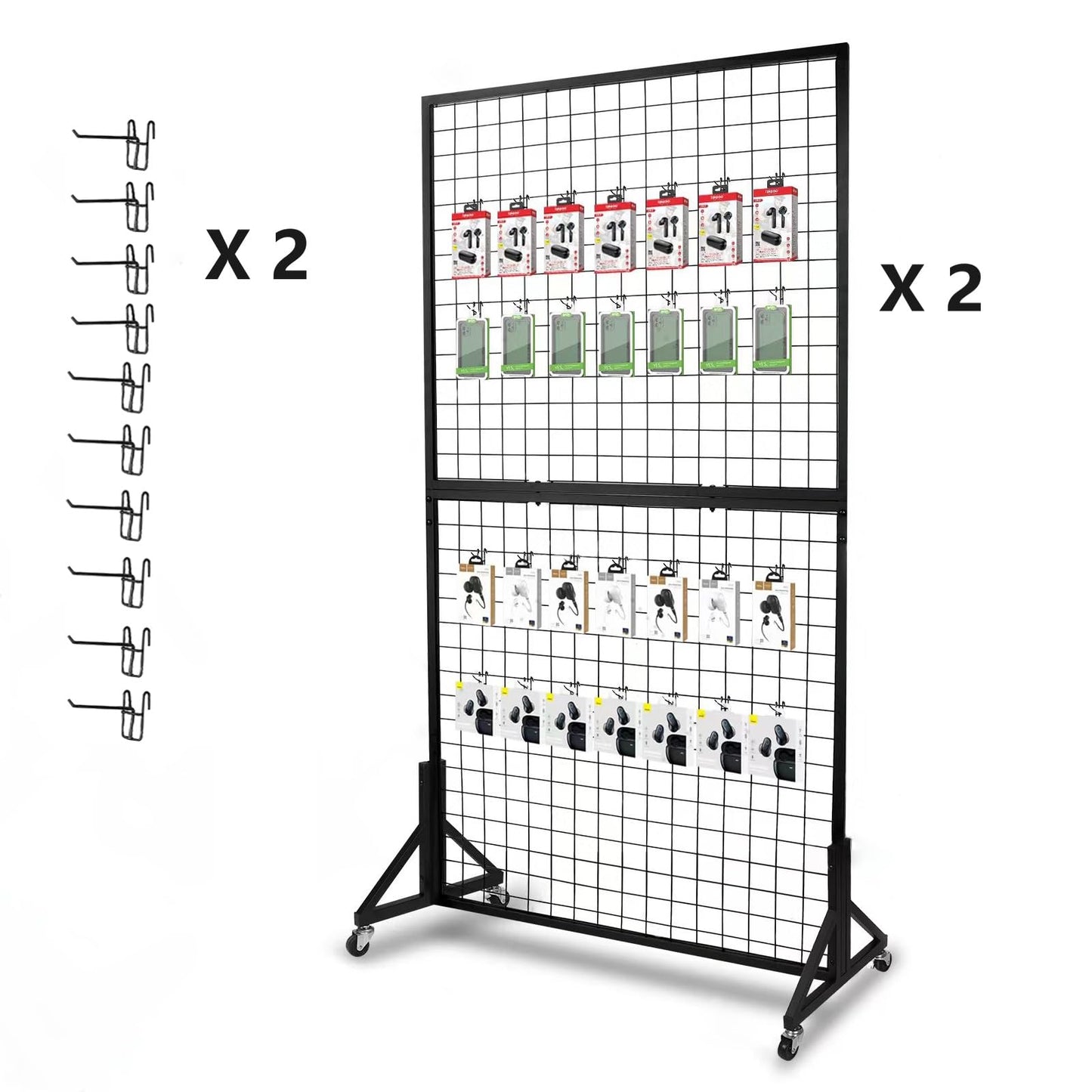 Eastern Tree 2 Packs 3'X 6' Two Gridwall Panels Display Stand with Sturdy T-Base, Black Wire Grid Wall Panels for Craft Show Display Rack, Art Display Stand, Extra more 20 Hooks