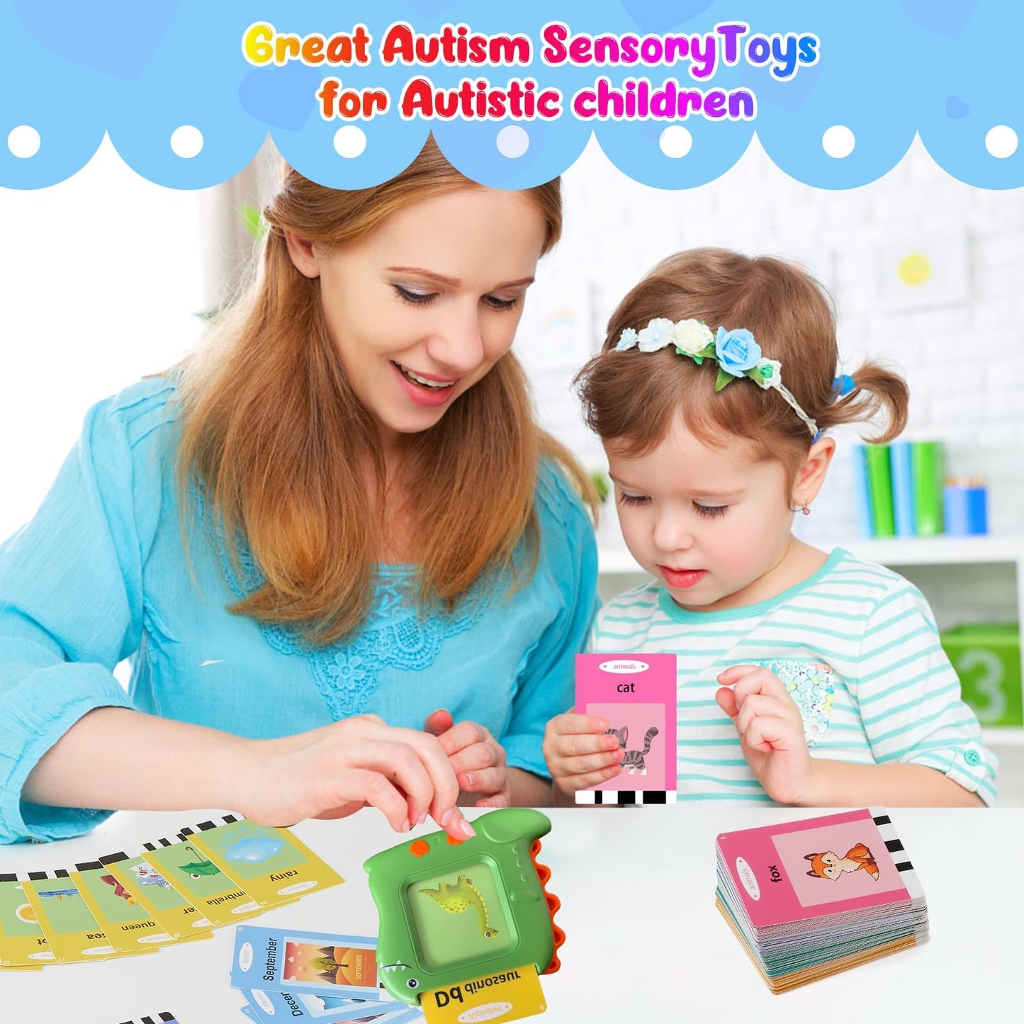 Toddler Toys Talking Flash Cards for 1-5 Years Old, 336 Sight Words Language Learning Toys, Autism Sensory Toys for Autistic Children, Montessori Toys, Educational Birthday Gifts for Toddlers (Green)
