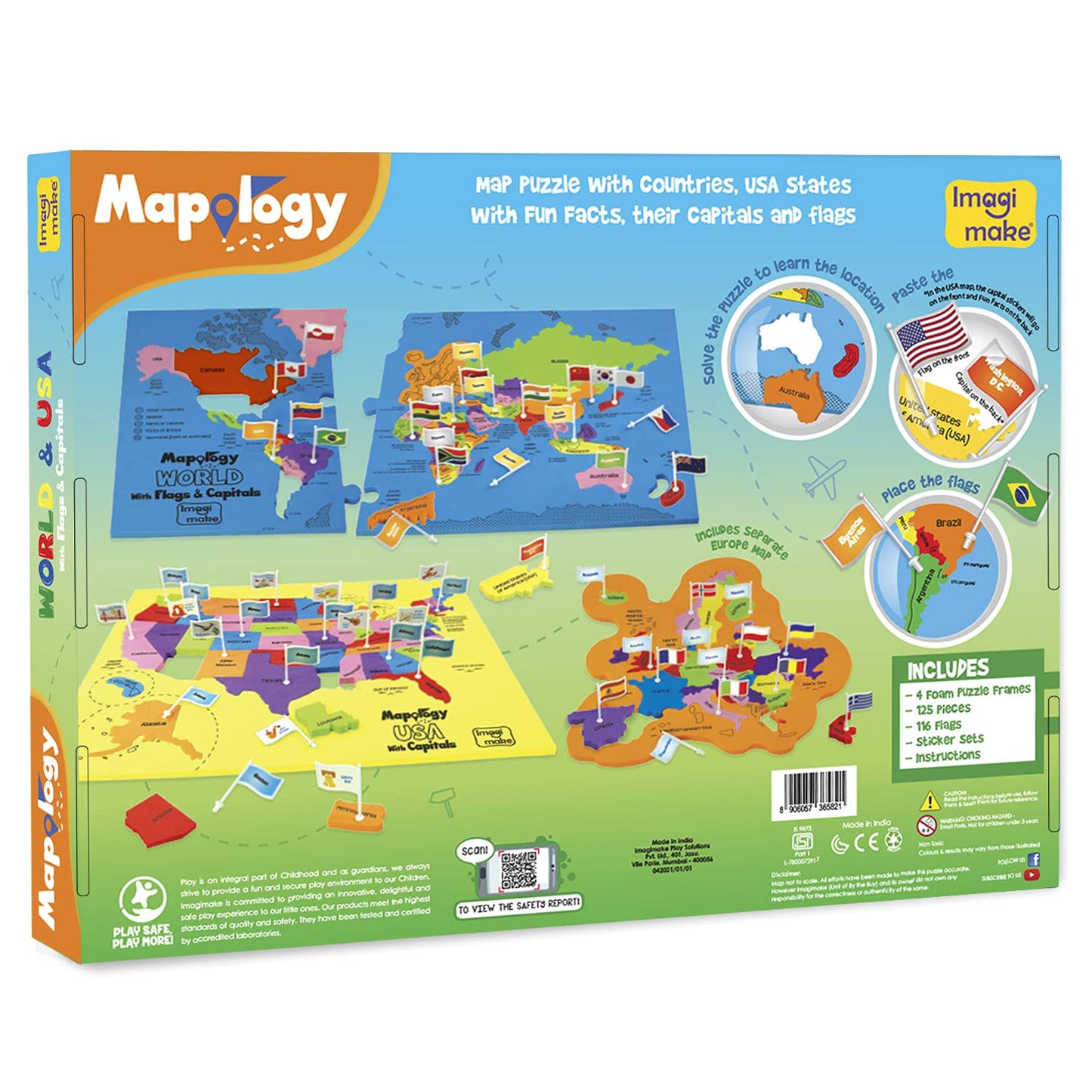 Imagimake Mapology USA & World Map Puzzle with Flags, Capitals, Stickers | Educational Toys for Ages 5-7 | Jigsaw Puzzles for Kids Ages 8-10 | Geography Toys for Age 8-13 | 6 Year Old Boy & Girl Gifts