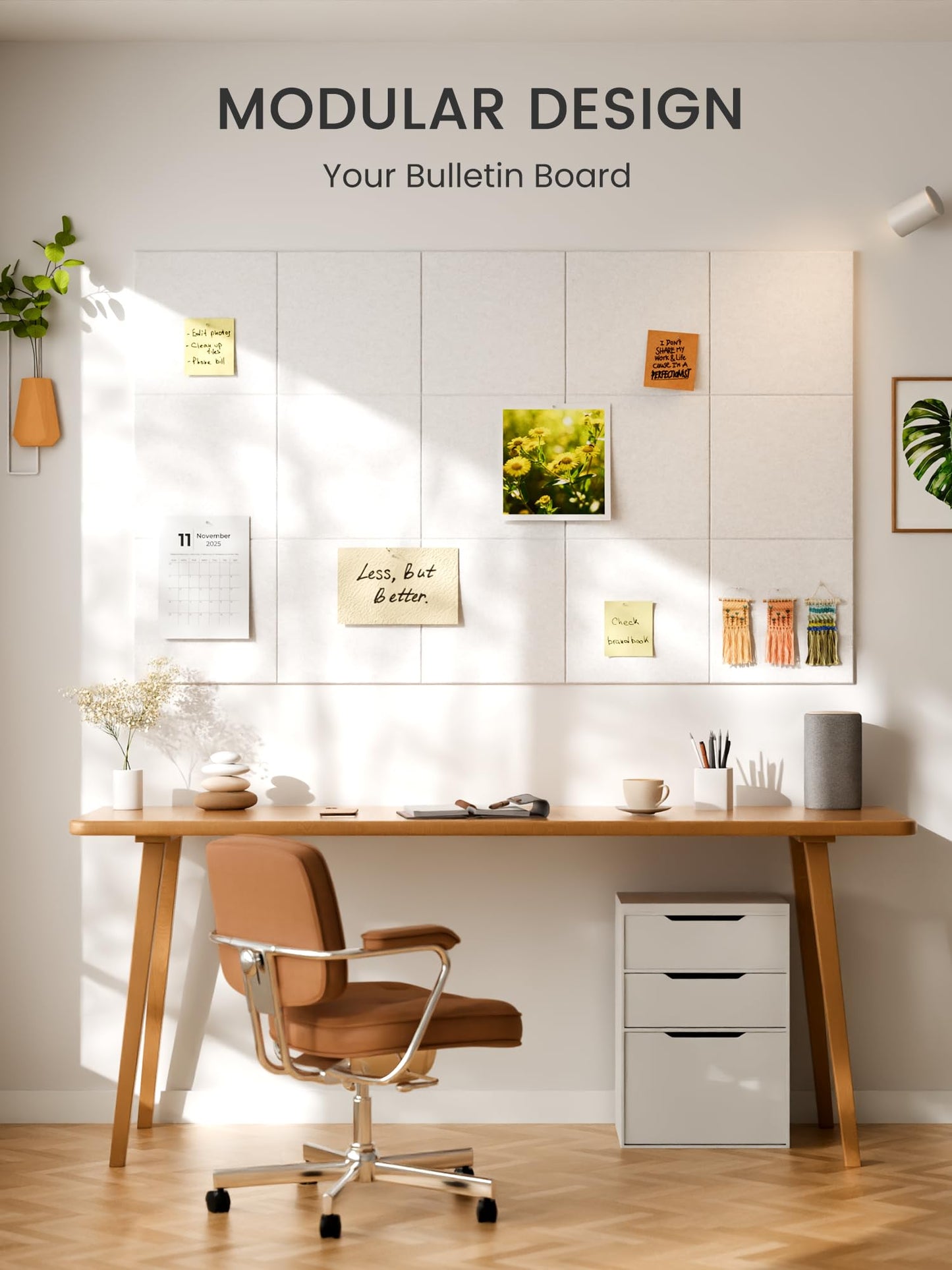 Bumusty Large Cork Board 48" x 36" Alternative - 12 Pack Felt Wall Tiles with 70 Safe Removable Adhesive Tabs, 30 Pushpins, Cork Boards for Walls Pin Board Bulletin Board Office Decor (Milky White)