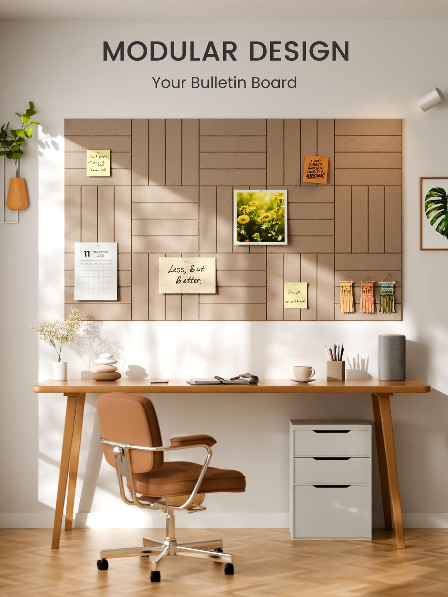 Bumusty Large Cork Board Alternative-48 x 36" Felt Bulletin Board Tiles, with 30 Pushpins, 70 Adhesive Tabs, Bold-Stripe 12-Pack, Cork Boards for Office Push Pin Board Felt Board-Taupe