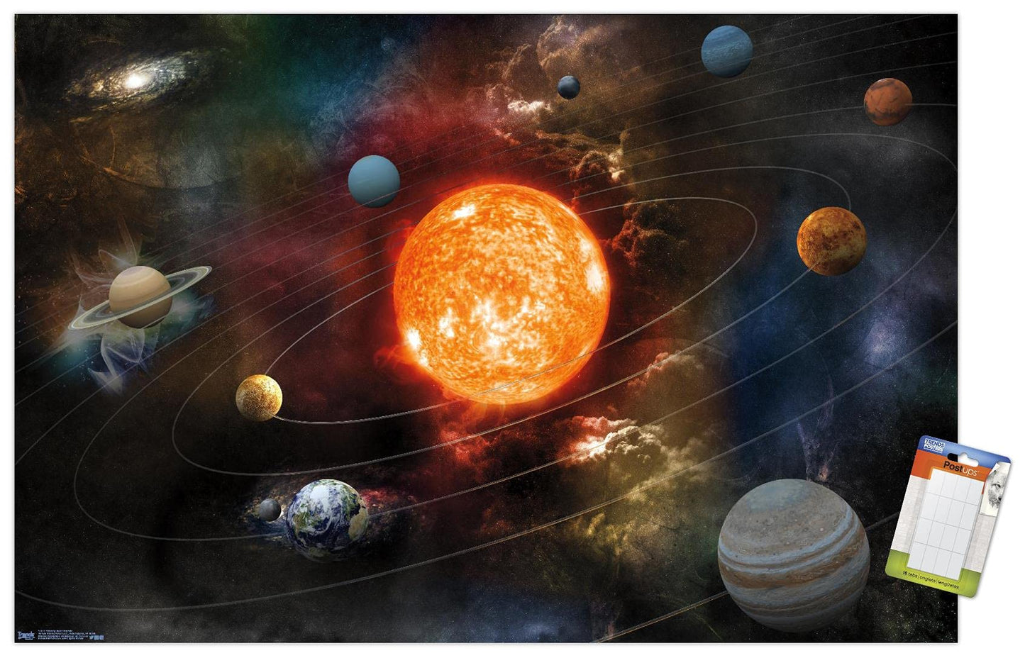 Orbiting Solar System Wall Poster, 34L" x 22.4W", Premium Poster & Mount Bundle