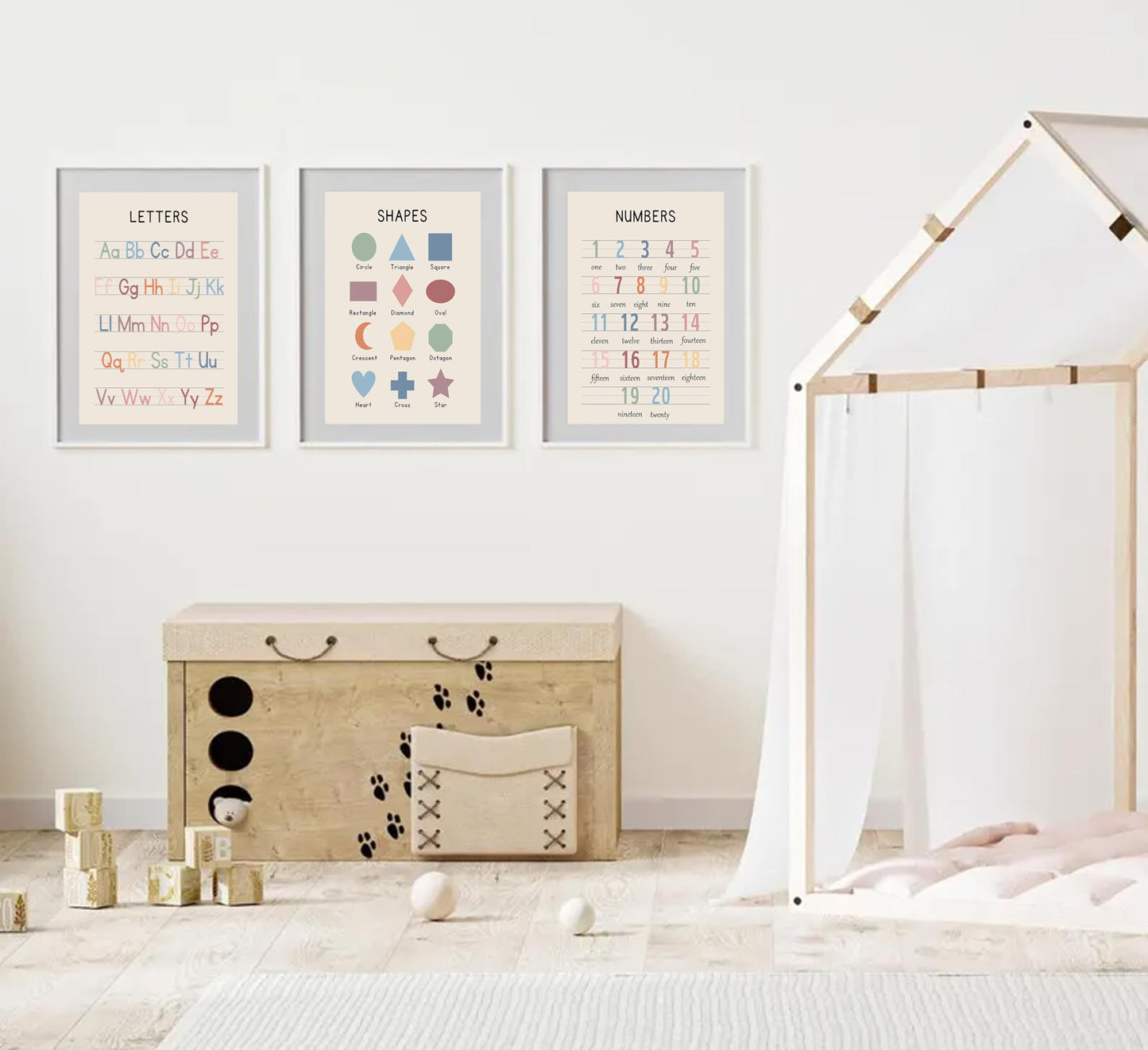 3Pcs Nursery Educational Wall Art Preschool Education Letter Number Posters Painting Pictures Wall Decor Canvas Prints artwork for Classroom Baby Boy's Baby Girl's Room Home Decoration Unframed