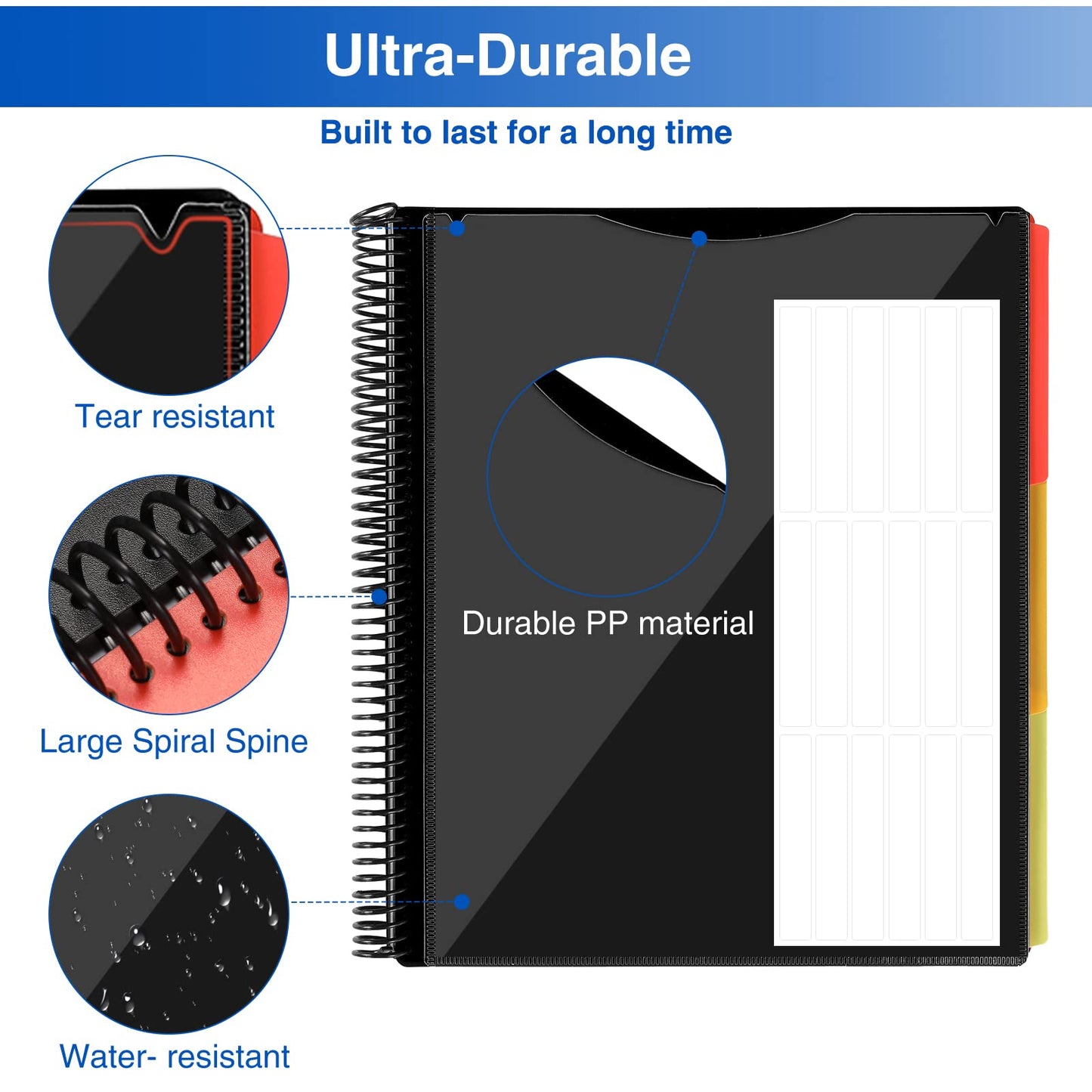 Forvencer 24 Pocket Project Organizer, 1/3-cut Tab Binder Organizer with Sticky Labels, Multi Pocket Folder with Zipper Pouch, Folder Binder Spiral Pocket Notebook, Office Supplies