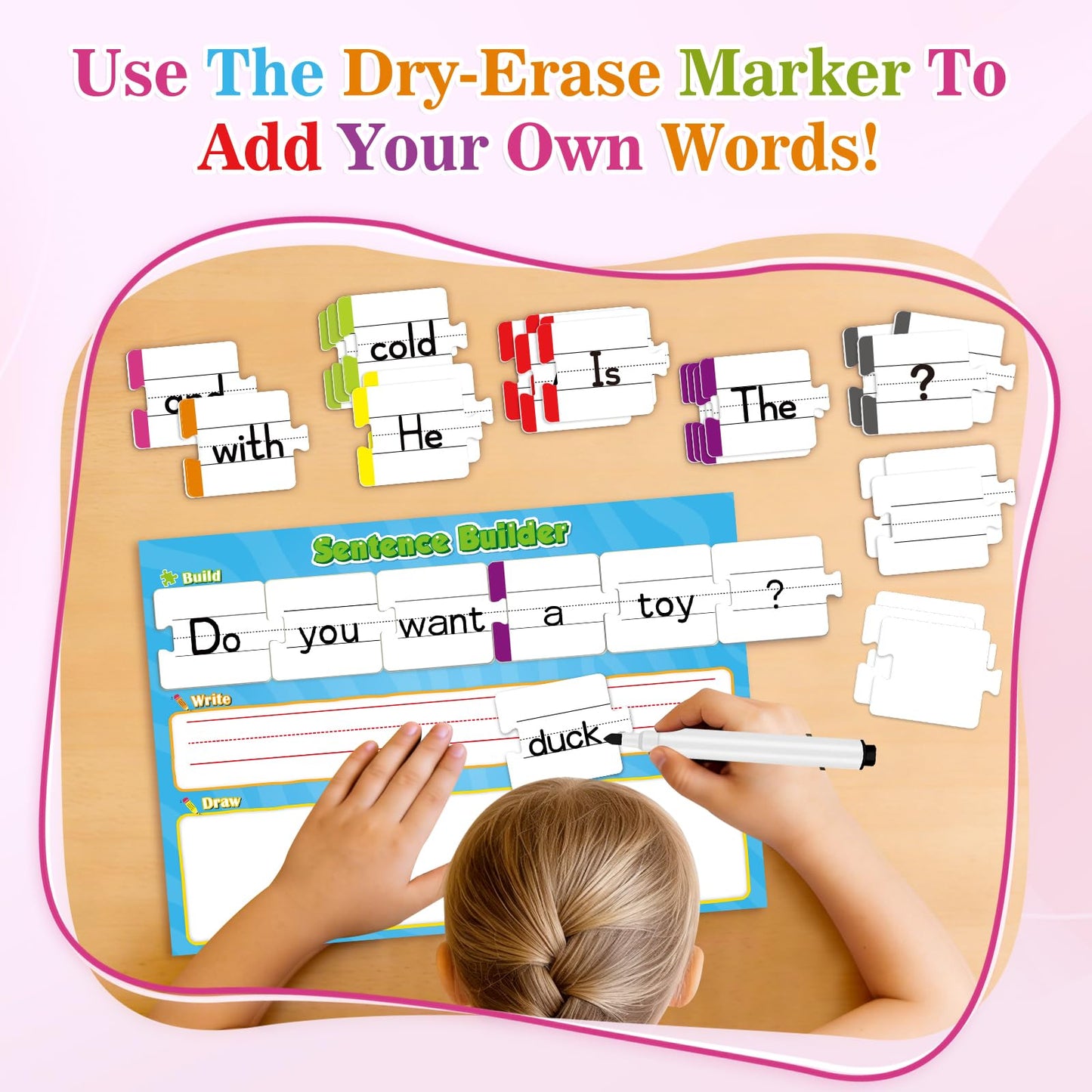 PraxiKidy Sentence Building for Kids,Sight Word Puzzles for Kindergarten 1st 2nd Grade,Speech Therapy Materials ESL Special Education Classroom Must Haves Reading Games Learning Activities Homeschool