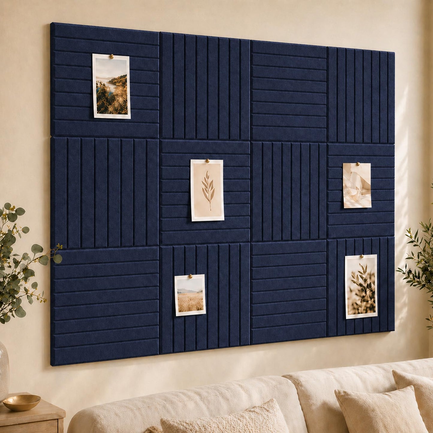 Baysola Stripe Felt Bulletin Board Panels 36 x 24 Inch Self Adhesive Wall Tiles Cork Board Alternative for Office Classroom Photos Notes 6 Pack