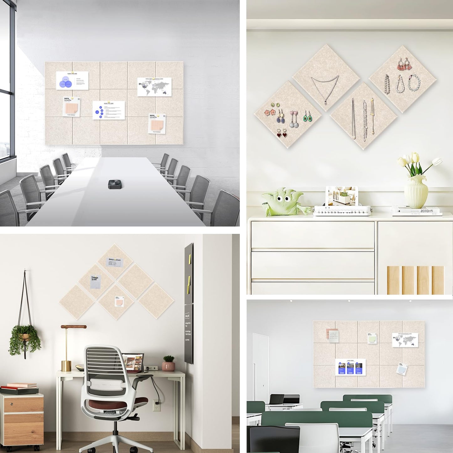 Large Cork Board for Office Wall Decor, 36"x24"- 6 Pack Felt Wall Tiles with Safe Removable Adhesive Tabs, 1/2" Thick, Felt Bulletin Board Pin Board Cork Boards for Walls - Oatmeal