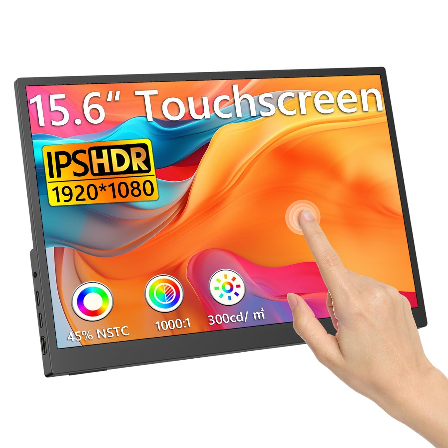 15.6" Portable Monitor Touchscreen,1080P FHD Laptop Screen Extender, 300 Nits Brightness IPS Display,Travel Monitor with Kickstand & Speaker, HDMI USB-C External Monitors for Laptop Computer Switch