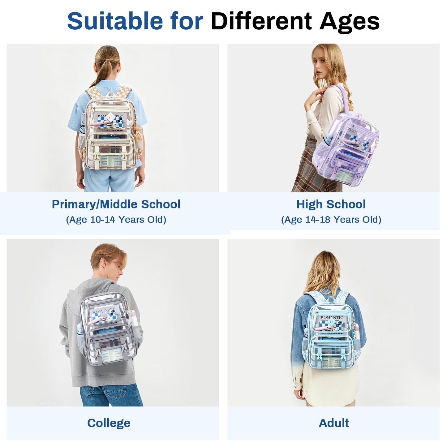 Sisipoet Clear Backpack, Heavy Duty Clear Bookbag PVC Transparent Backpack for School for Teens Girls Women with Leather Pendant,Khaki