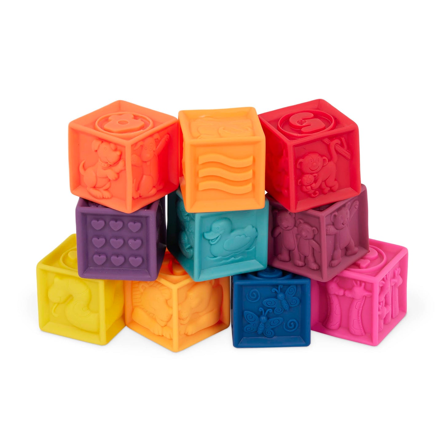 B. toys – Baby Blocks – Stacking & Building Toys for Babies – 10 Soft & Educational Blocks – Numbers, Shapes, Colors, Animals – One Two Squeeze – 6+ Months