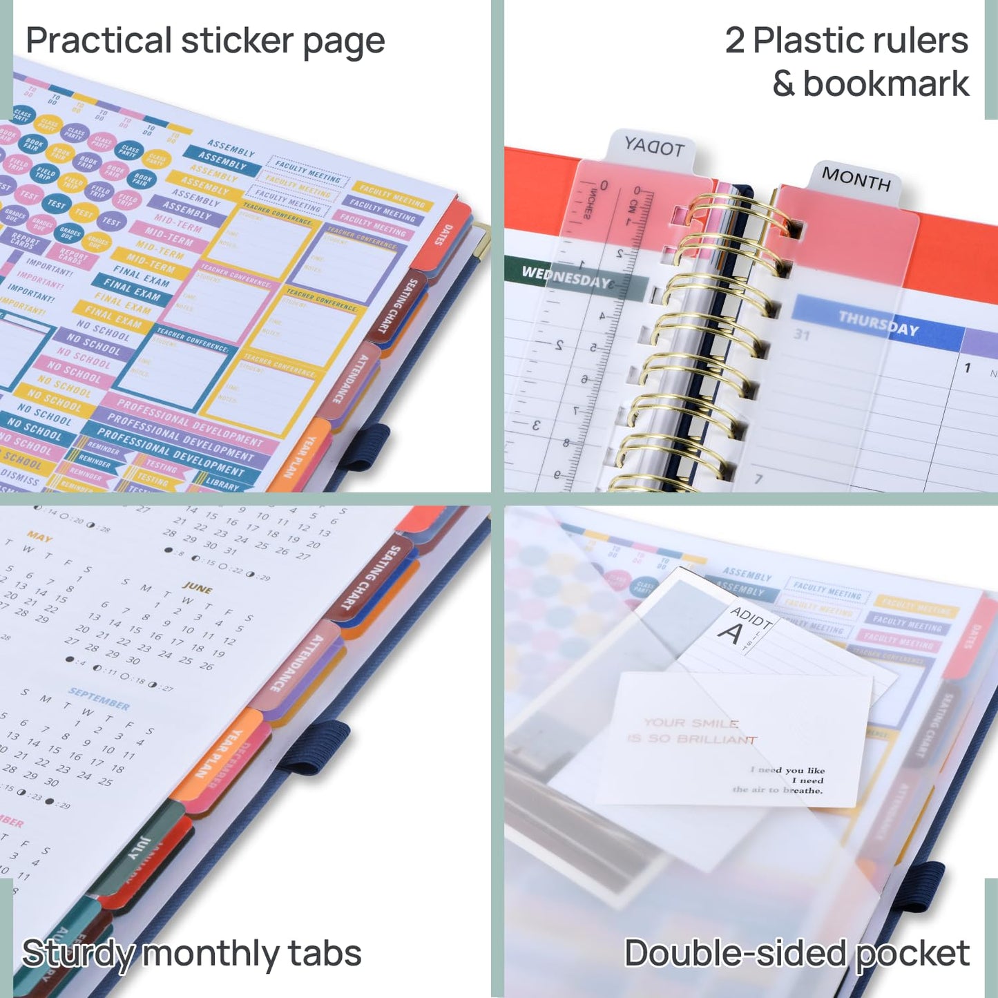 POPRUN Teacher Lesson Planner 2026-2027, Large Size 8.5"x 11", Weekly Academic Year Calendar, July 2026 - June 2027, Hardcover Classroom Agenda Calendar with Monthly Tabs, Pockets and Stickers - Night Sky Blue