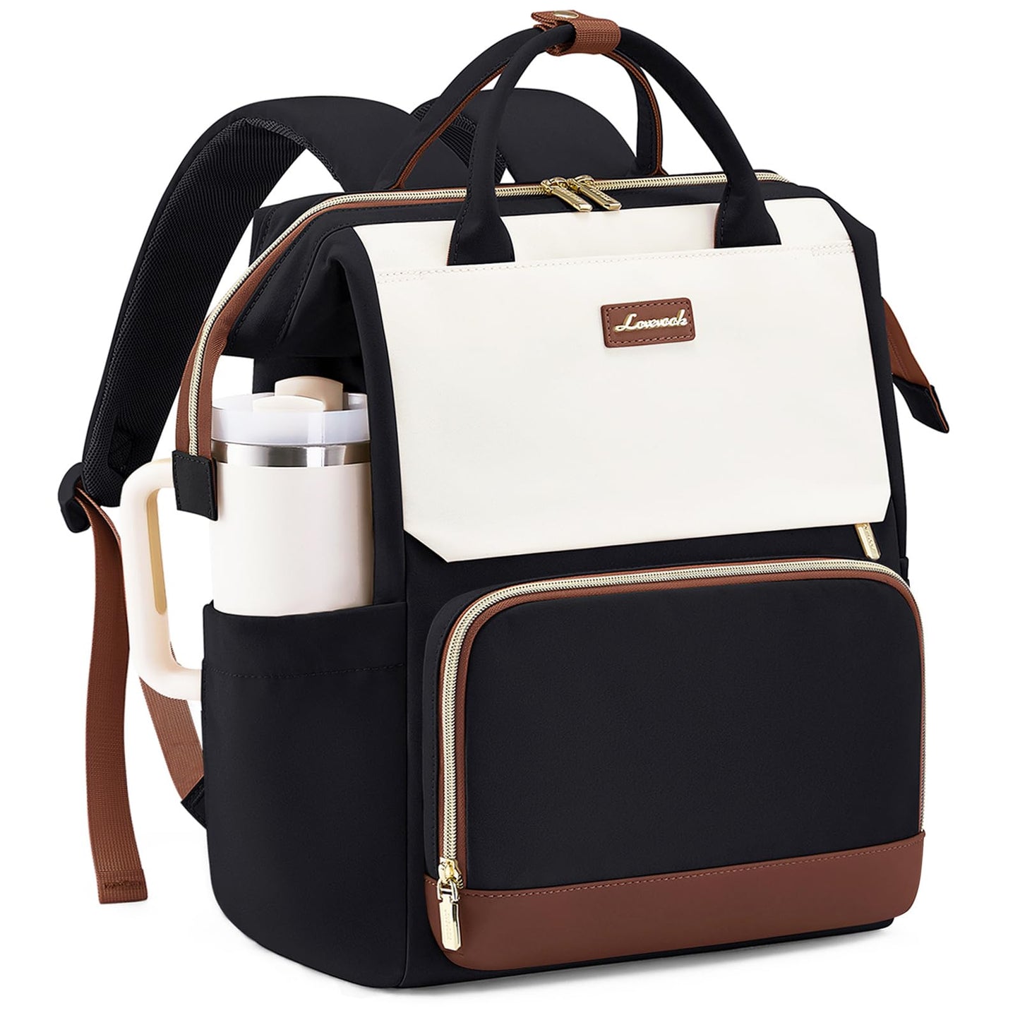 LOVEVOOK Laptop Backpack for Women with Giant Tumbler Holder Pocket, 15.6 inch Travel Work Backpack Purse for Nurse Teacher, Waterproof Bag College Bookbag Casual Daypack