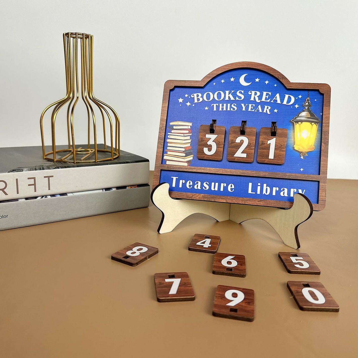 Reading Tracker Counter Sign, Wooden Books Read This Year Display, Book Lover Gift for Librarian, Reader, Teacher, Women, Wall and Table Decor for Home Library, Teachers, Book Lovers