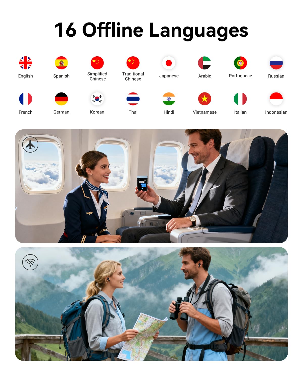Wooask A9S AI Translator Earbuds with Screen, Offline Language Translator with Camera Translation, ChatGPT-Powered, No Phone Required, for Global Business Travel & Digital Nomads (Black)
