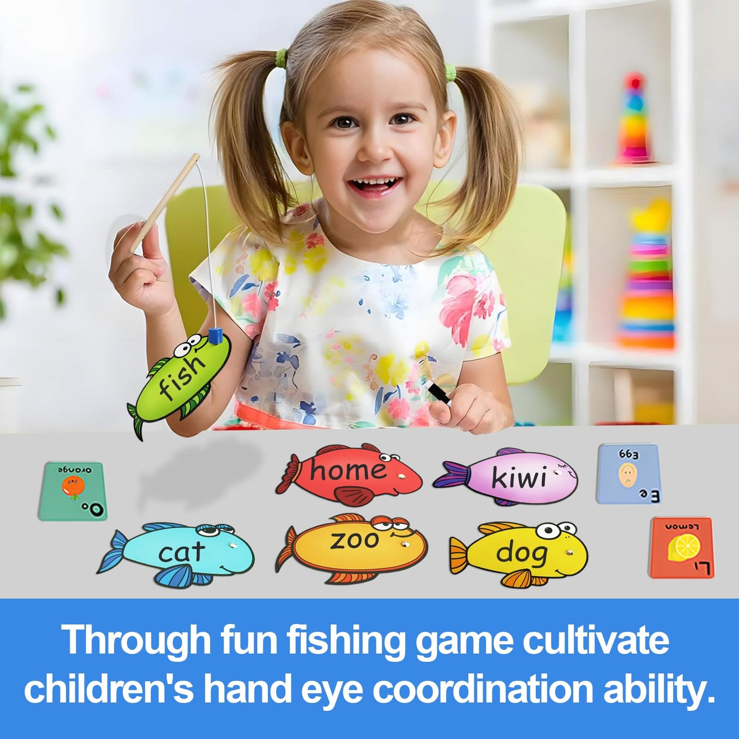 Quixorblex Magnetic Fishing Game 40 Dry Erase Fish Cards 48 Sight Words Flash Cards Kindergarten DIY Alphabet Fish Sight Word Games Educational Toys