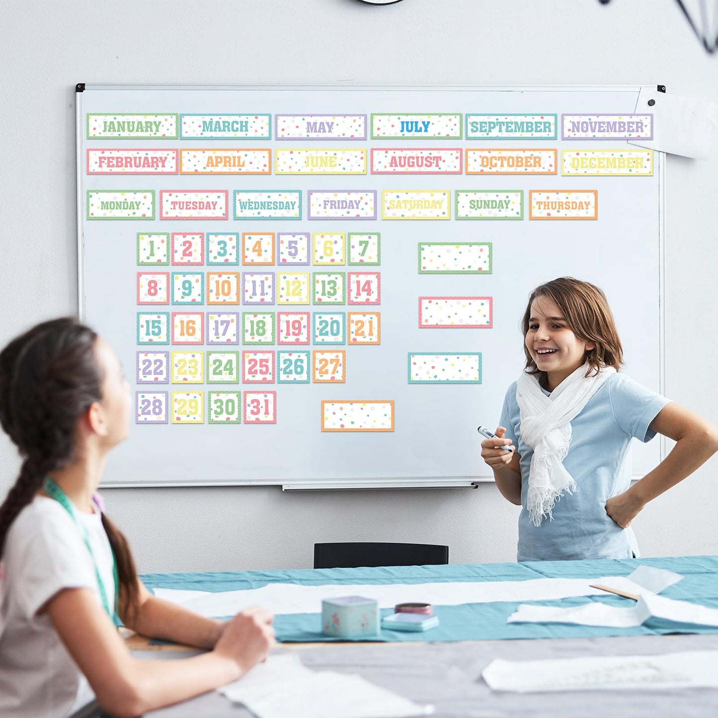 Ireer 54 Pcs Calendar Magnets Numbers Pastel Magnetic Calendar for Classroom Decor, Days of the Week and Months Dates Indicators for Teacher School Home Office Supplies