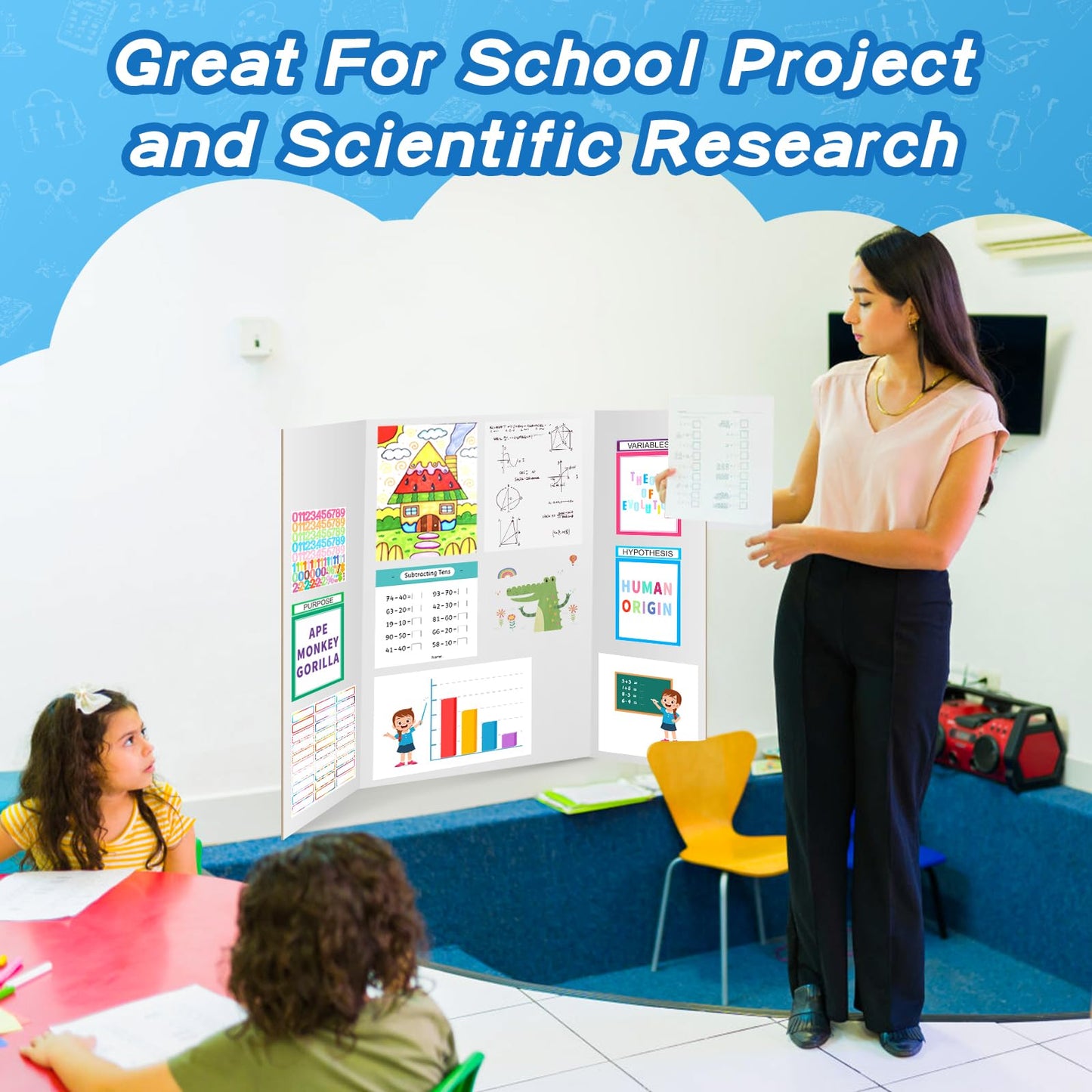 VinTS 36" x 48" Large Trifold Poster Board,4 Pack White Corrugated Foldable Project Boards for Science Fair, School Projects,Photo Displays