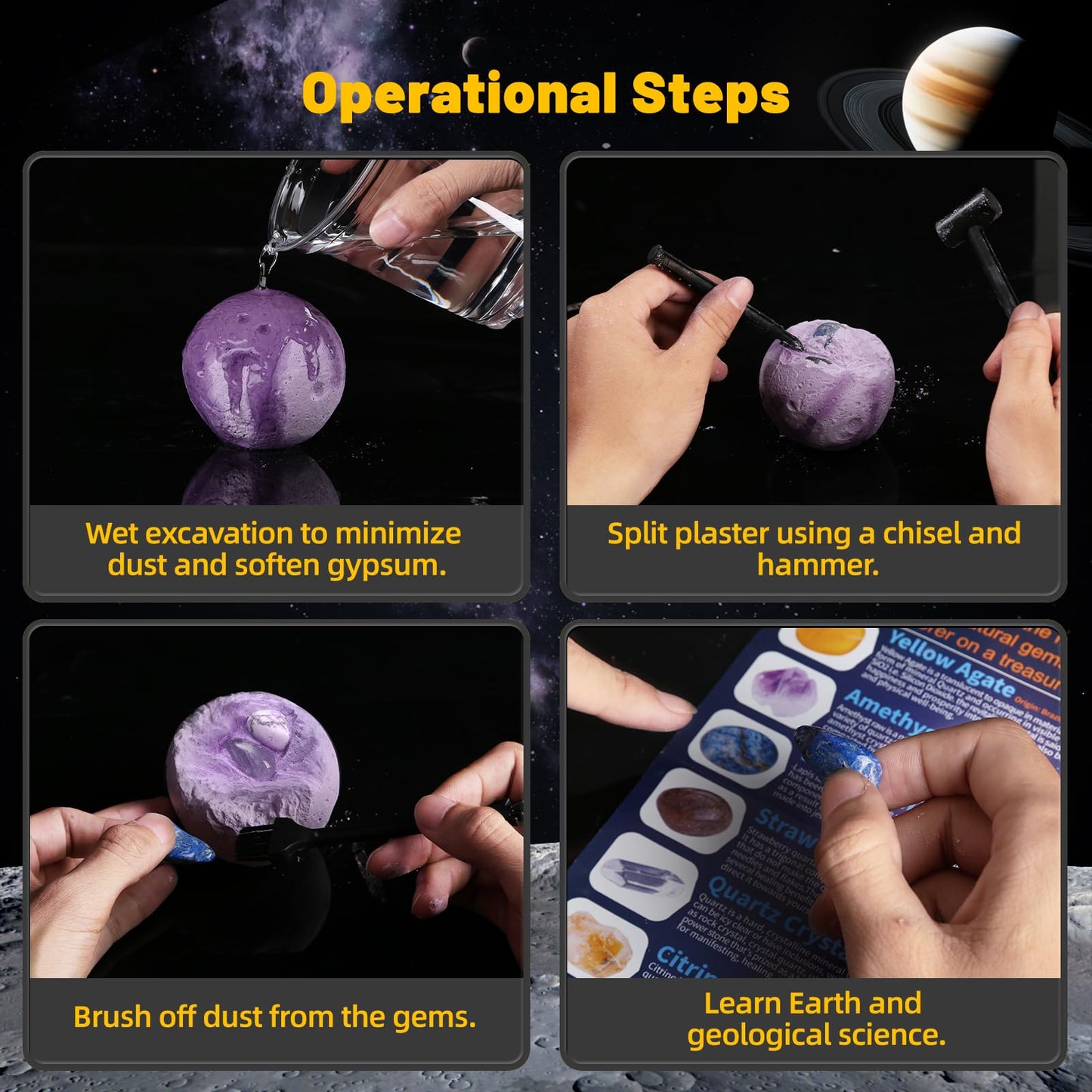 Hovydzz Gemstones Dig Kit, Science Kit for Kids, Dig up 15 Real Gems & Explore Solar System, STEM Educational Mining Space Toys, Archaeology Geology Science Experiments Gift for Boys&Girls Age 6-8-12
