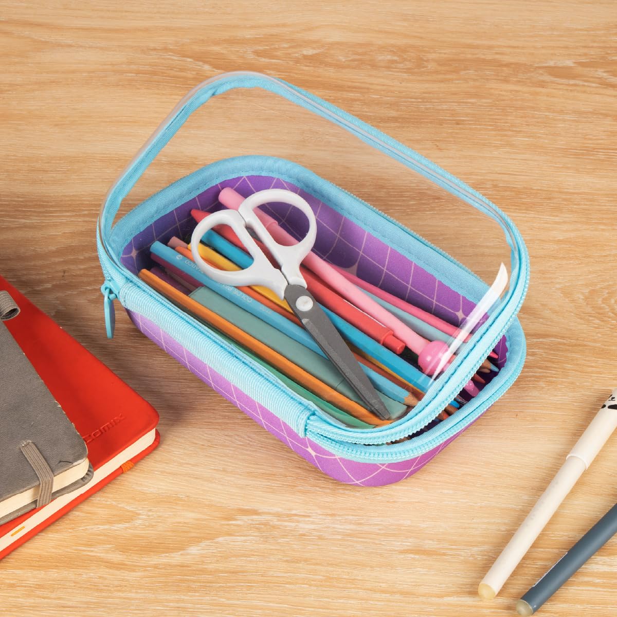 ZIPIT Clear Top Pencil Case for Girls, Durable Pencil Box for School, Large Capacity Stationery Case, Purple