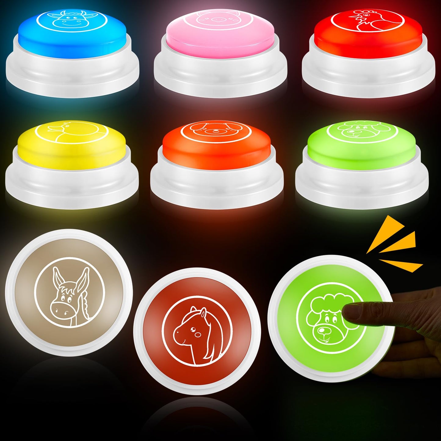 Syhood 8 Pcs Animal Sounds Buzzer for Trivia Games, Answer Buzzers for Classroom, Feud Jeopardy Buzzer Button with Lights and Sounds for Classroom Party Teacher Game Show(LED Style)