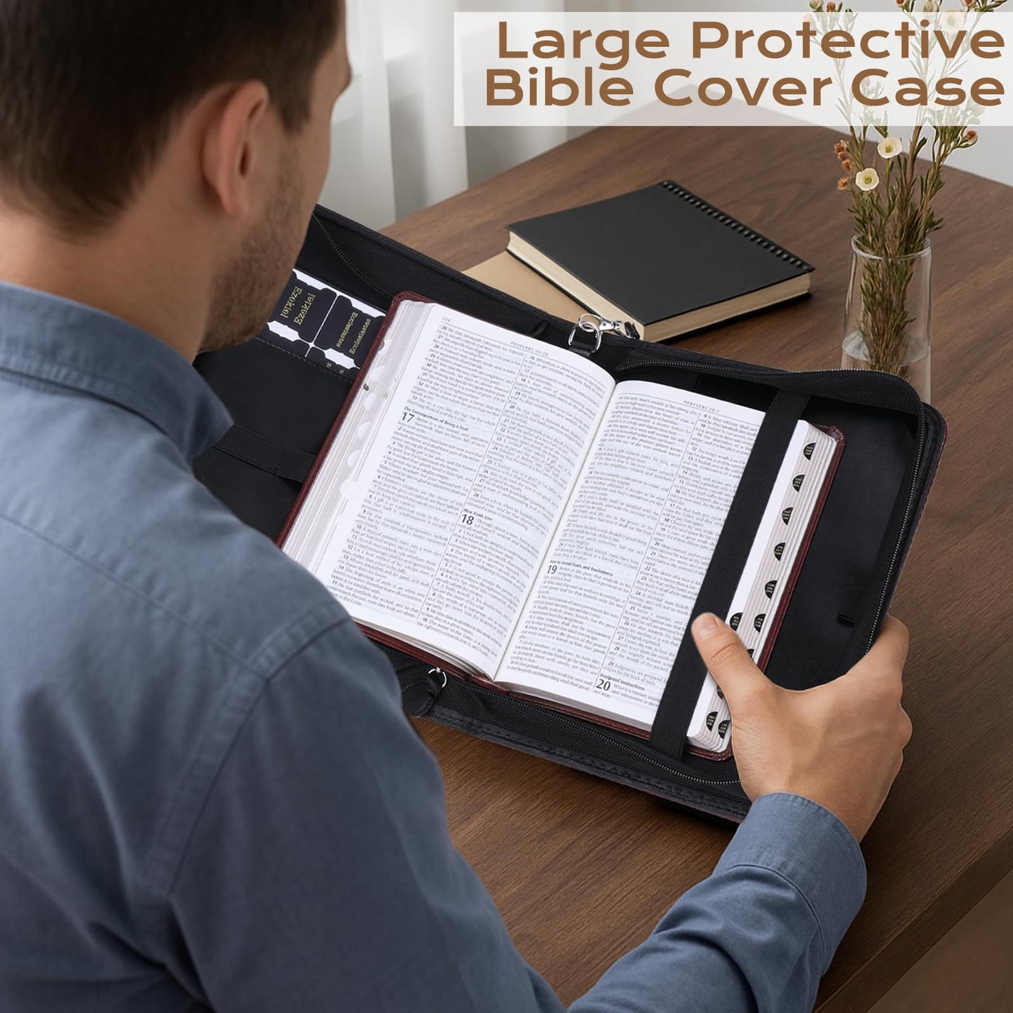 XKDOUS 20 Pcs Leather Bible Cover Kit for Men Brown Bible Cover Case Black Bible Bag with Study Supplies Large Church Bag Holder Carrying Case Fathers Day Gifts for Dad