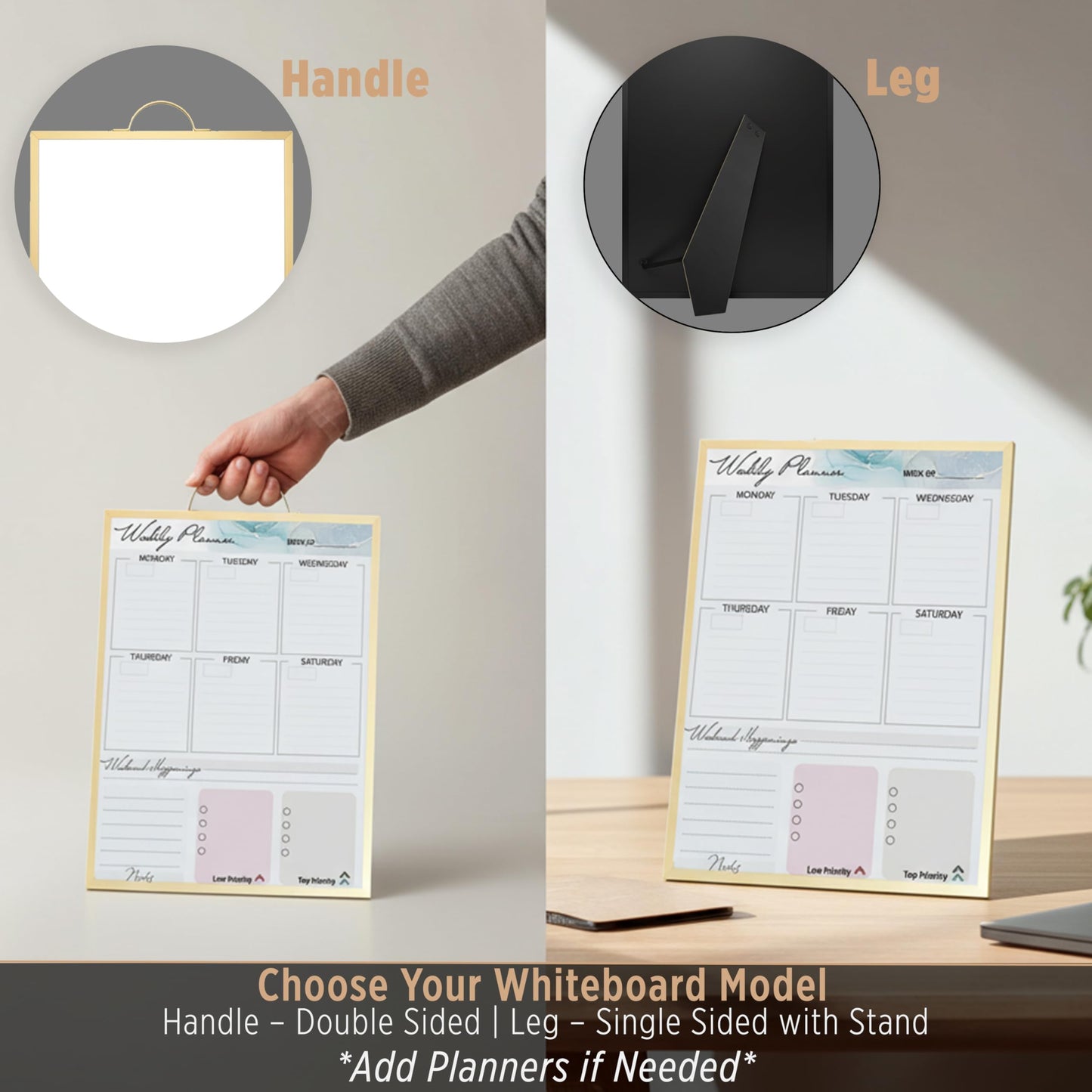 Lulu Office Magnetic Dry Erase Board 12x16 with Foldable Stand, Portable Rose Gold Desktop Whiteboard for Home, Office, School & Kitchen, Includes Weekly & Monthly Magnetic Planner Sheets