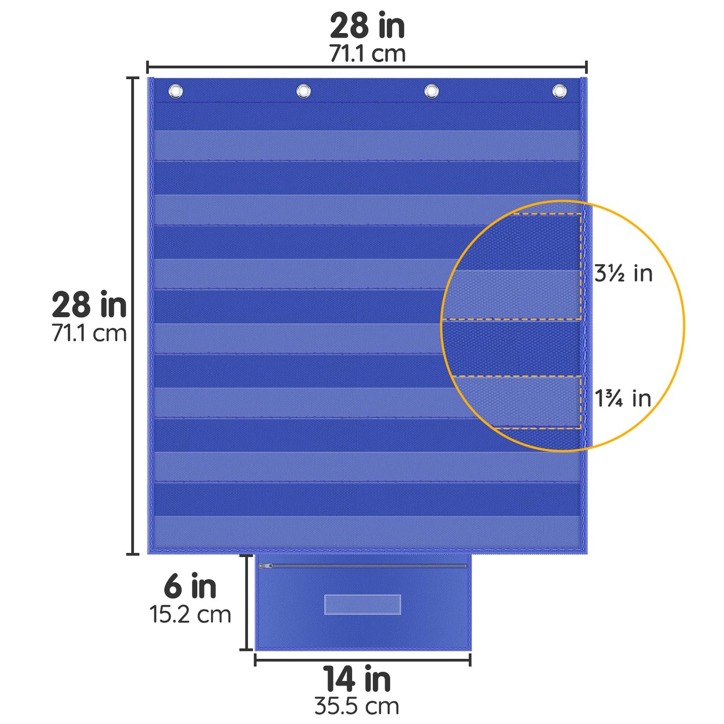 ALSLEA Standard Pocket Chart for Classroom with Zipper Storage Bag 28"x28" Wall Hanging File Display Pocket Chart with 7 Sentence Strips Holder Teacher Essential (Blue)