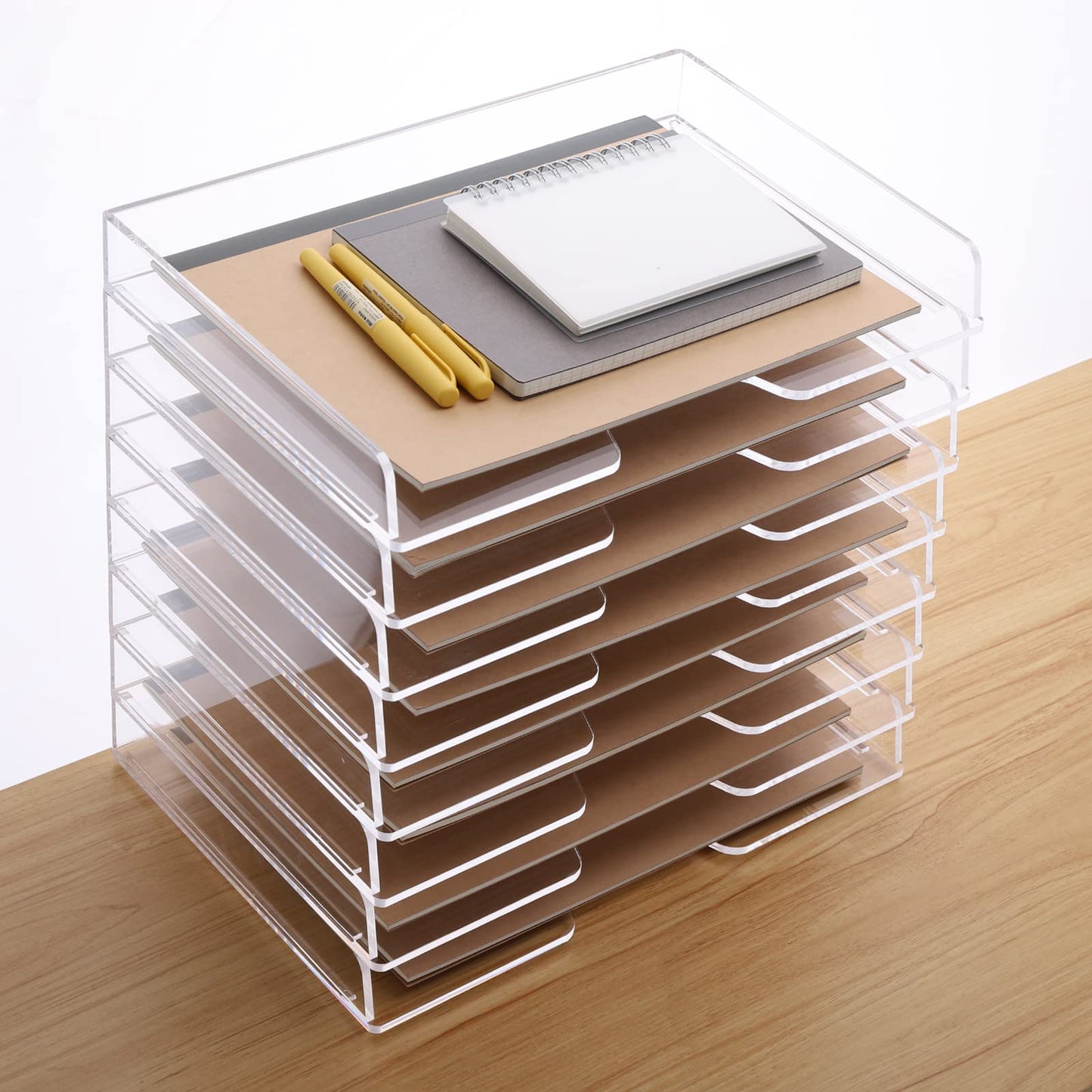 SANRUI 2-Tier Acrylic Paper Tray Organizer, Clear Stackable File Organizer for Desk, Paper Sorter Desk Organizer for Home Office Supplies