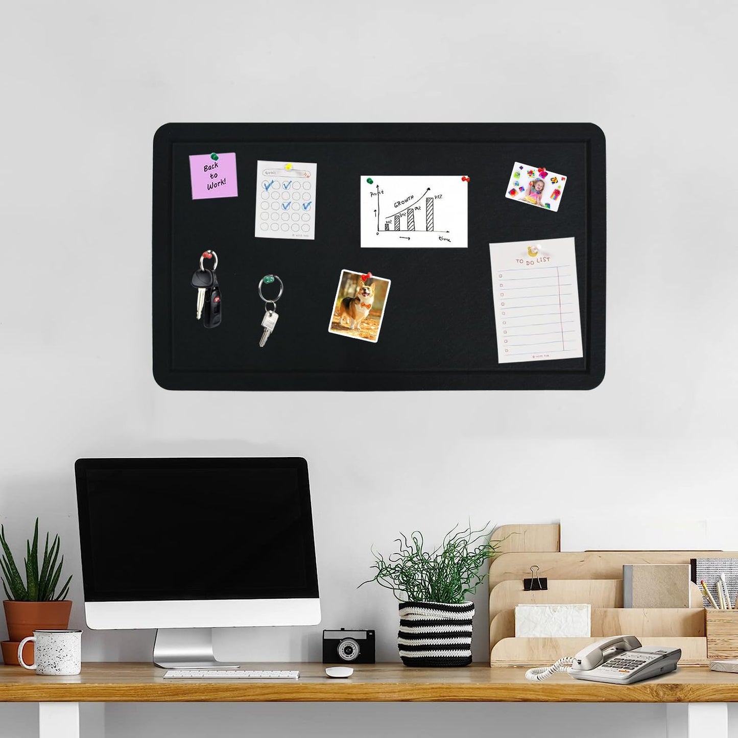 Vuzvuv Black 28"x16" Large Cork Board with 50 Push Pins & Sticky Notes, Self-Adhesive Bulletin Board for Wall, Felt Pin Vision Board for Paste Notes,Schedules Offices Home