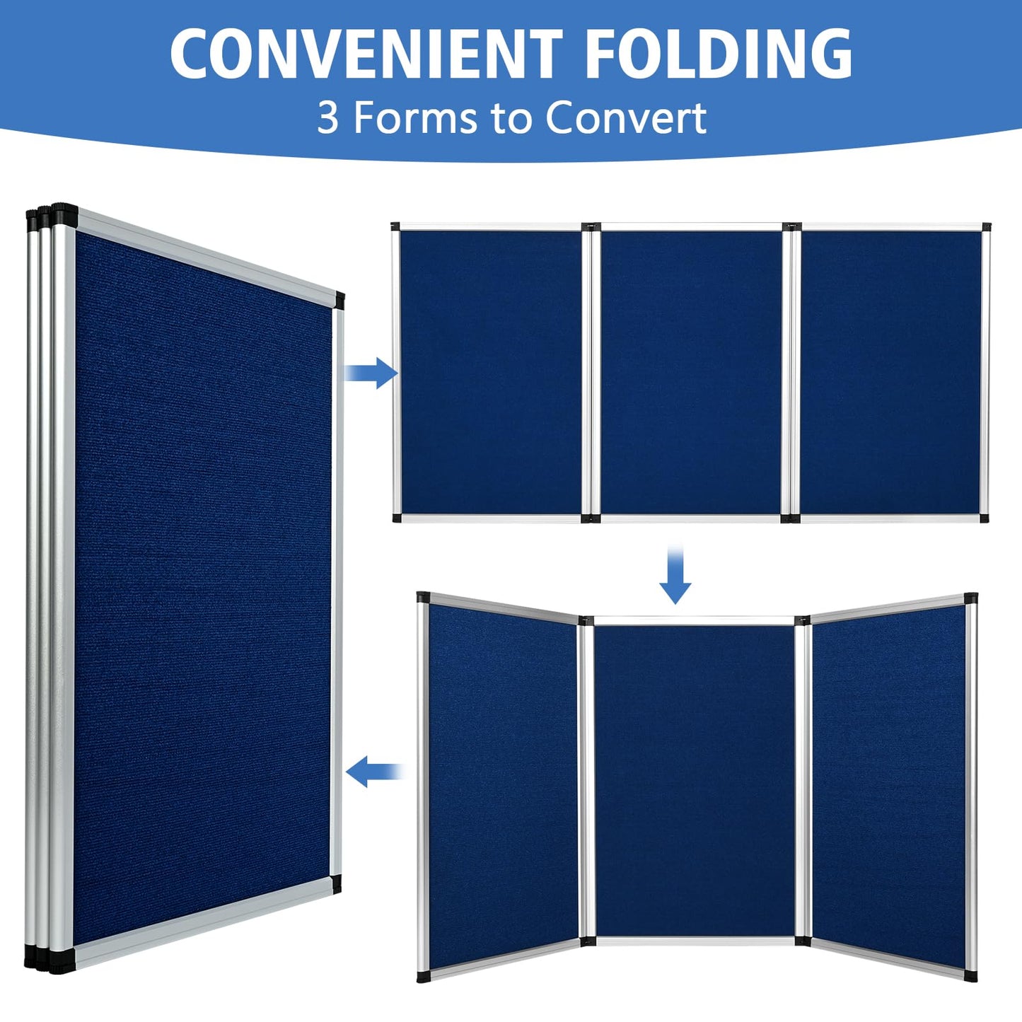 Nisorpa Trade Show Presentation Board, Aluminum Trifold Poster Board 70.8 x 35.4 Inch Display Board with Storage Bag, 3+1 Table Top Folding Panel - Blue