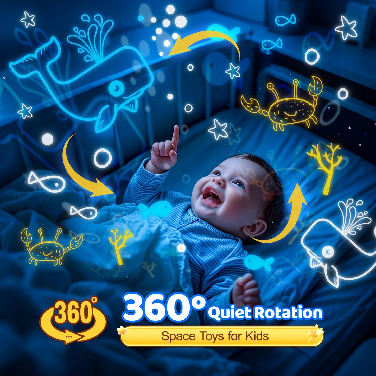One Fire Night Light Projector, 105 Lighting Modes, Dimmable, 360? Silent, Blue, Model 2017-1, Kids Room Decor