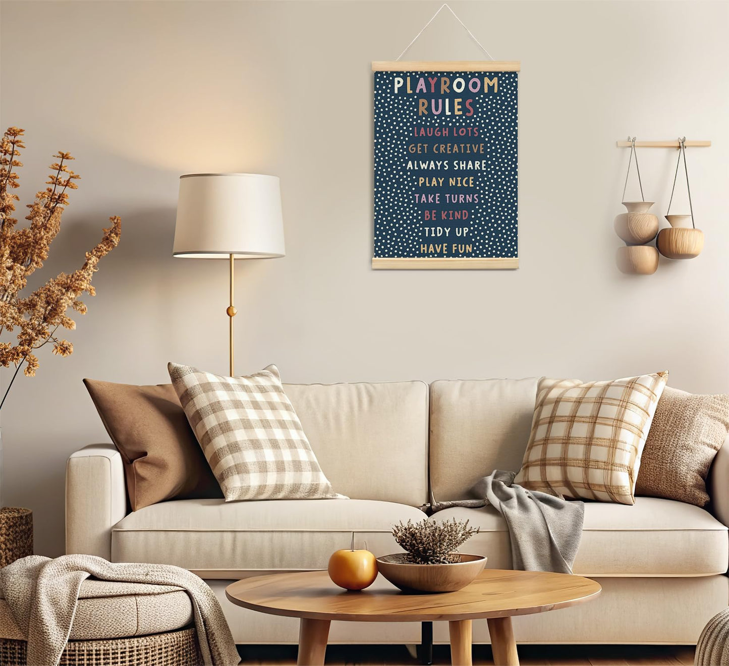 Playroom Kids Tollder Room Wall Decor, Play Room Rules Wall Decor for Kids Play Game Room Bedroom Nursery Home School Playroom Essentials, Canvas Hanging Banner Wood Poster Frameds(navy)