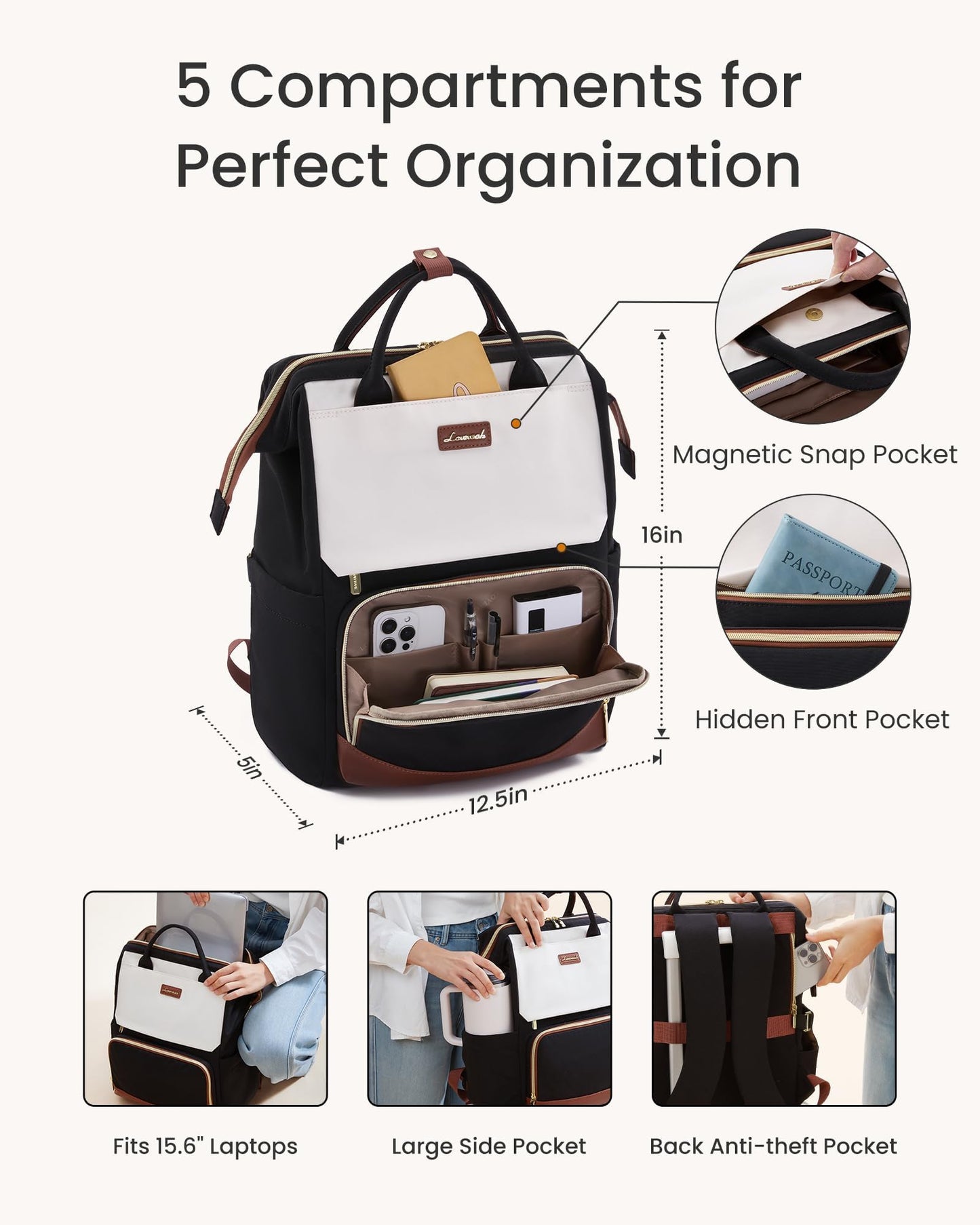 LOVEVOOK Laptop Backpack for Women with Giant Tumbler Holder Pocket, 15.6 inch Travel Work Backpack Purse for Nurse Teacher, Waterproof Bag College Bookbag Casual Daypack