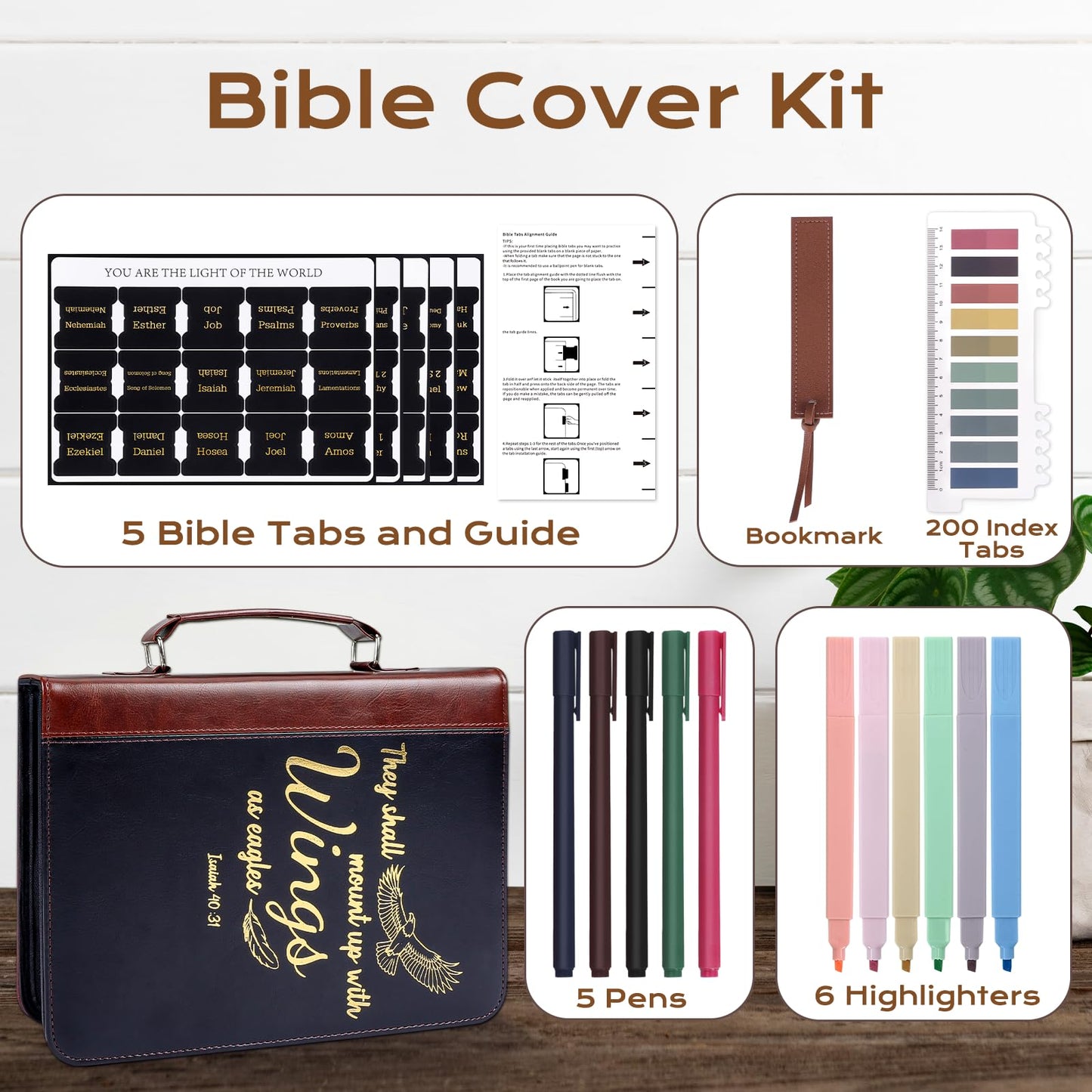 XKDOUS 20 Pcs Leather Bible Cover Kit for Men Brown Bible Cover Case Black Bible Bag with Study Supplies Large Church Bag Holder Carrying Case Fathers Day Gifts for Dad